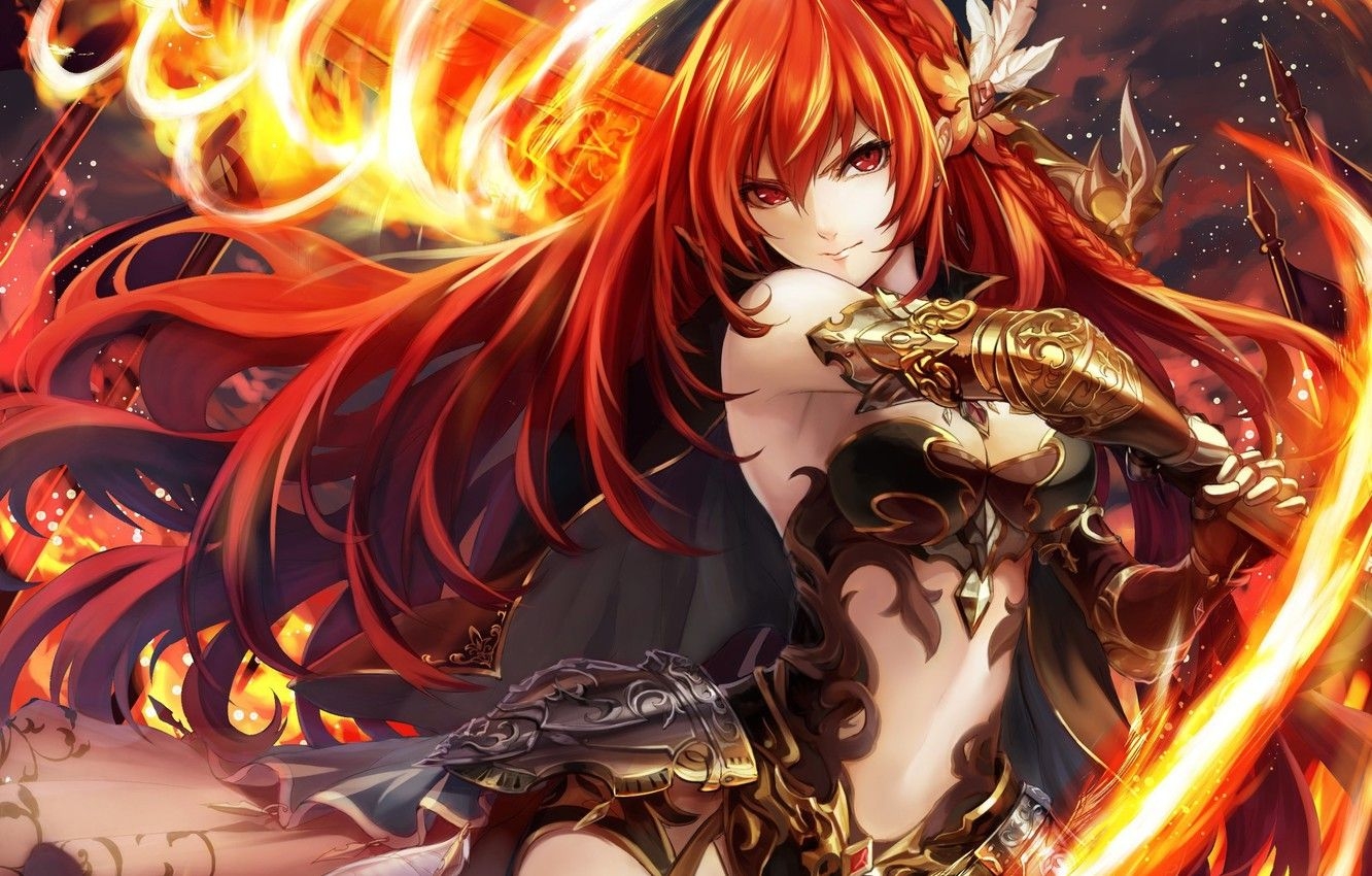 1340x850 Wallpaper girl, anime, firesword image for desktop, section, Desktop