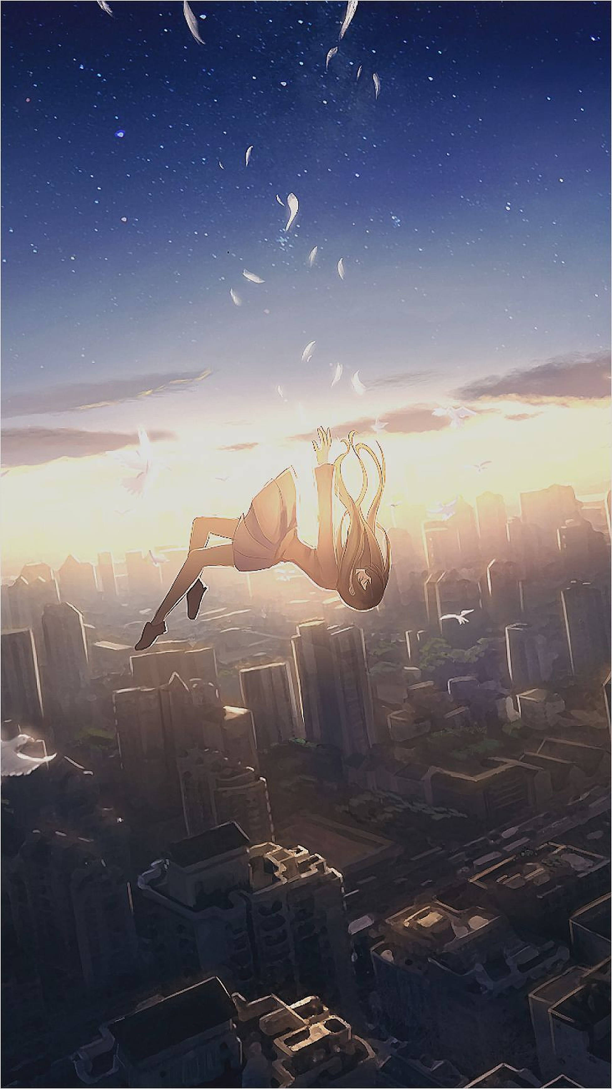 1960x3480 Download Falling Anime Girl iPhone Wallpaper, Phone