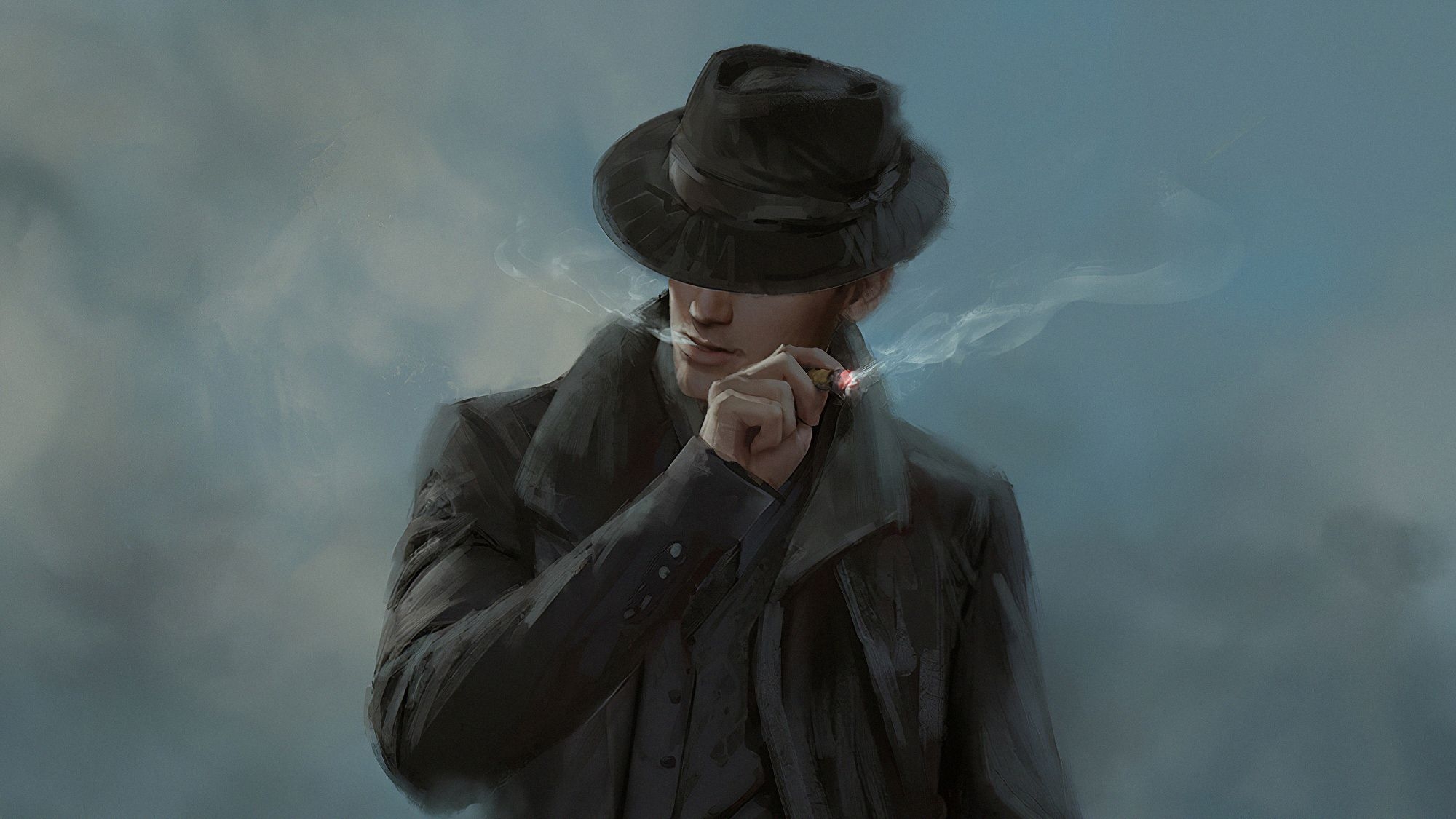 2000x1130 Hat Guy Smoking, HD Artist, 4k Wallpaper, Image, Background, Desktop