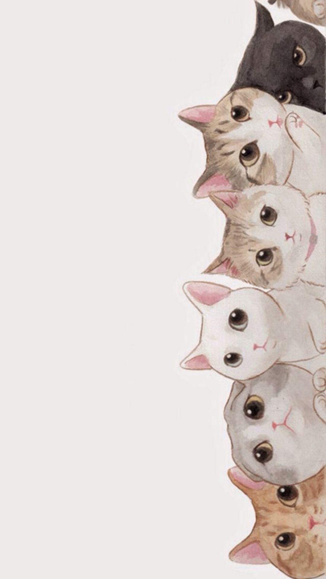 1080x1920 Cute Cats Vertical Aligned Illustration #iPhone #plus, Phone