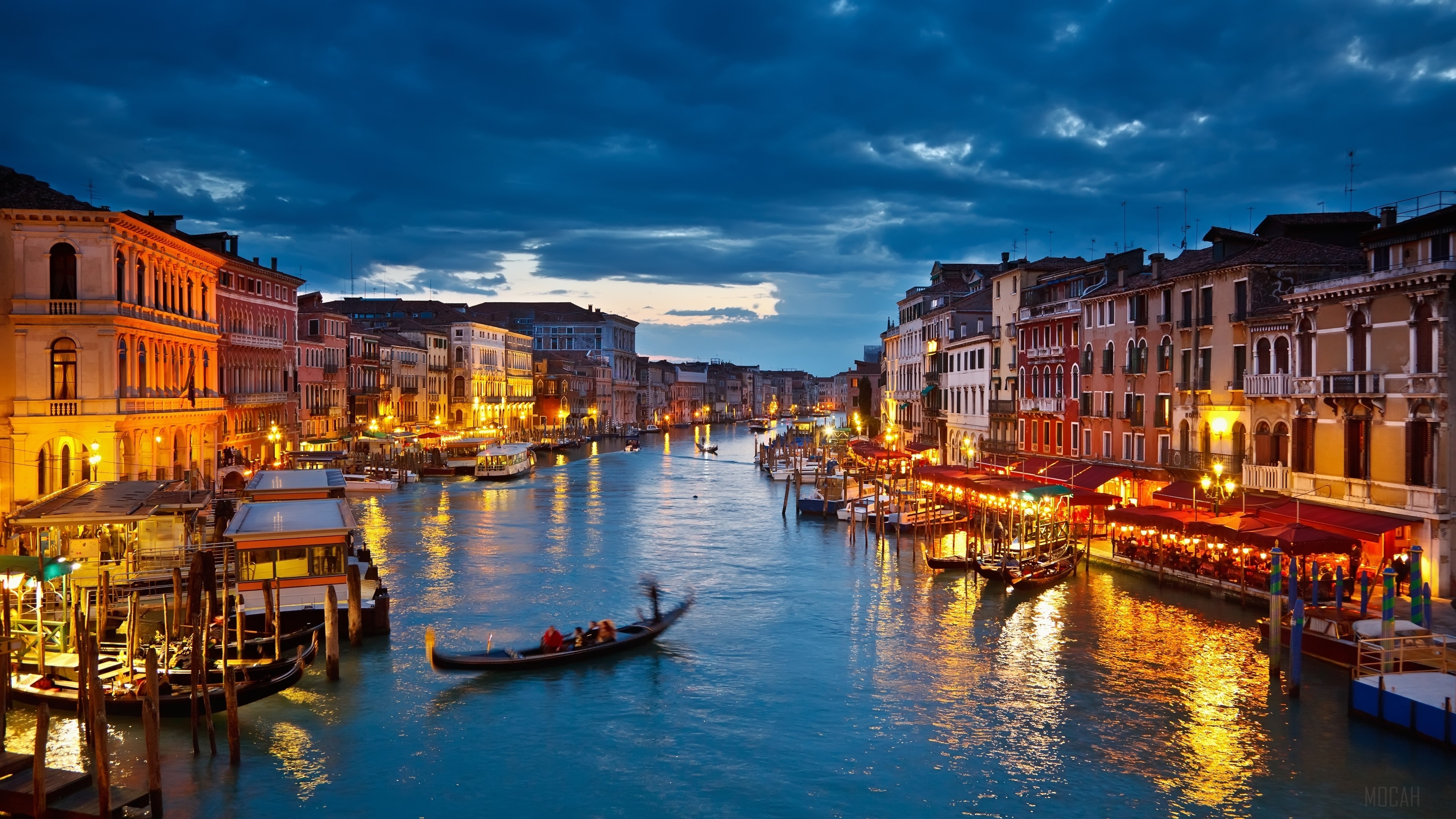 3840x2160 Canal, City, Gondola, Italy, Light, Night, Venice 4k Gallery HD Wallpaper, Desktop