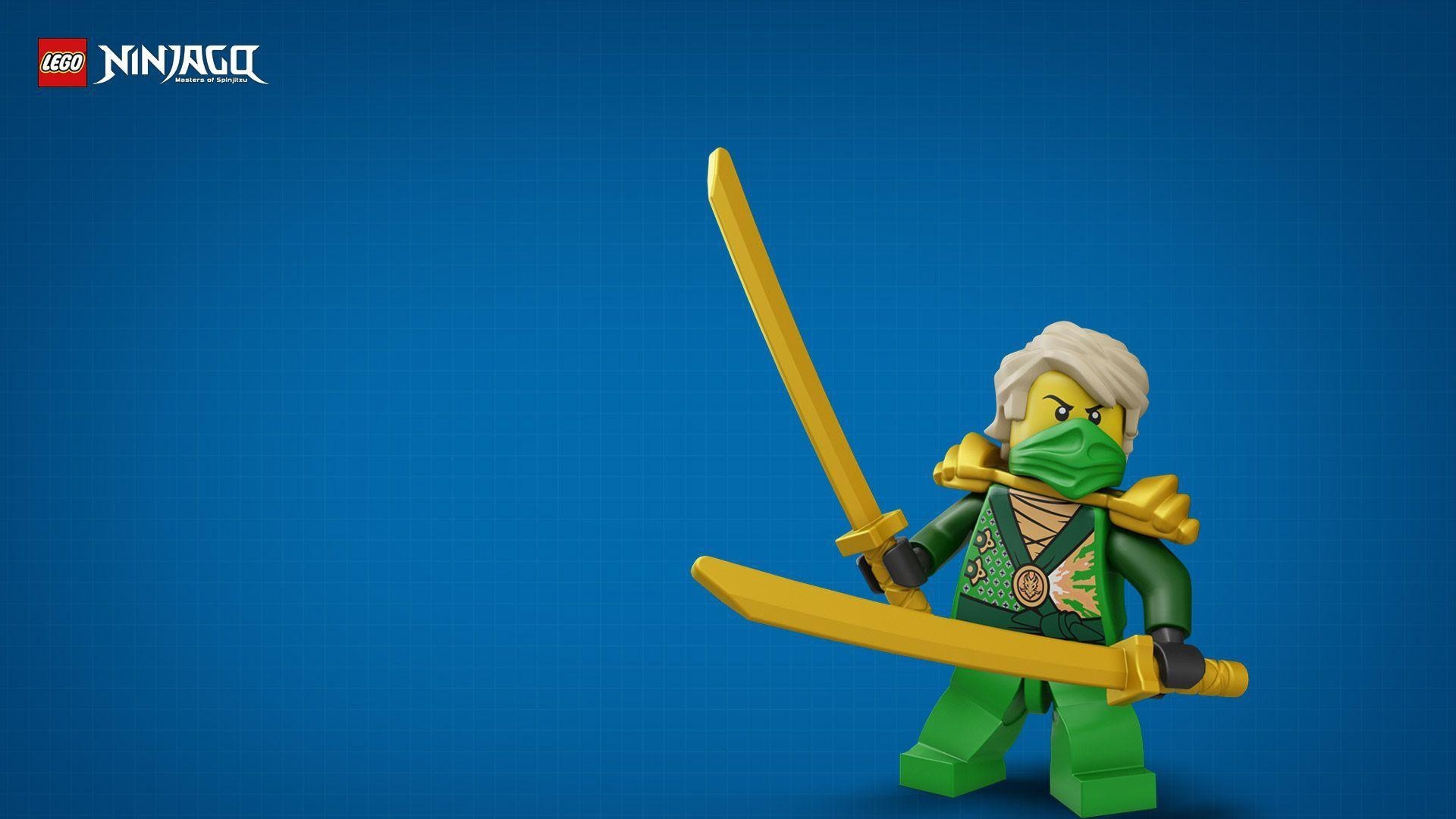 1920x1080 Lloyd With Yellow Sword Wearing Green Dress In Blue Background HD Ninjago Wallpaper, Desktop