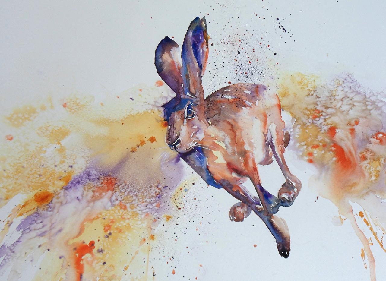 1280x940 Desktop Wallpaper Hares Run Pictorial art animal Painting Art, Desktop