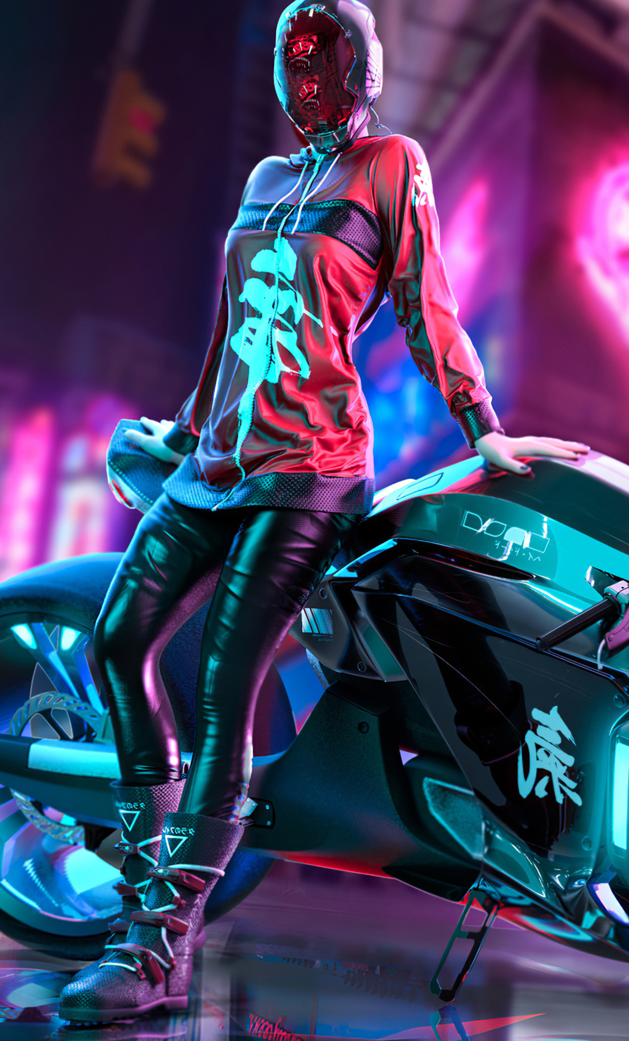 1280x2120 Biker Cyberpunk Girl 4k, Phone