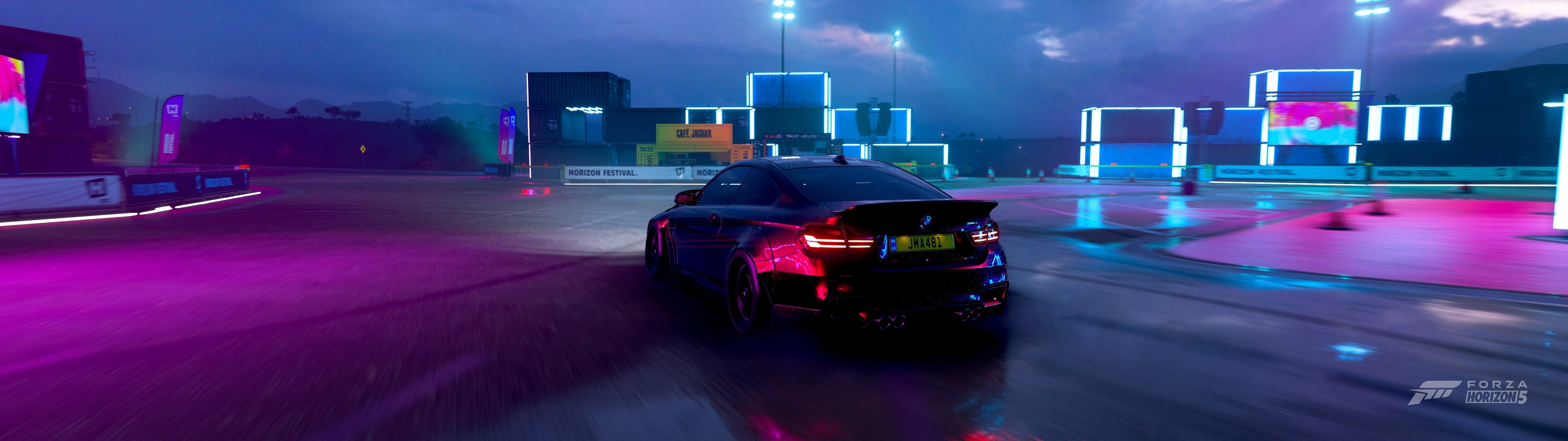 5120x1440 BMW M Forza Horizon 5 Photo Realistic Neon Car Video Games Wallpaper:, Dual Screen