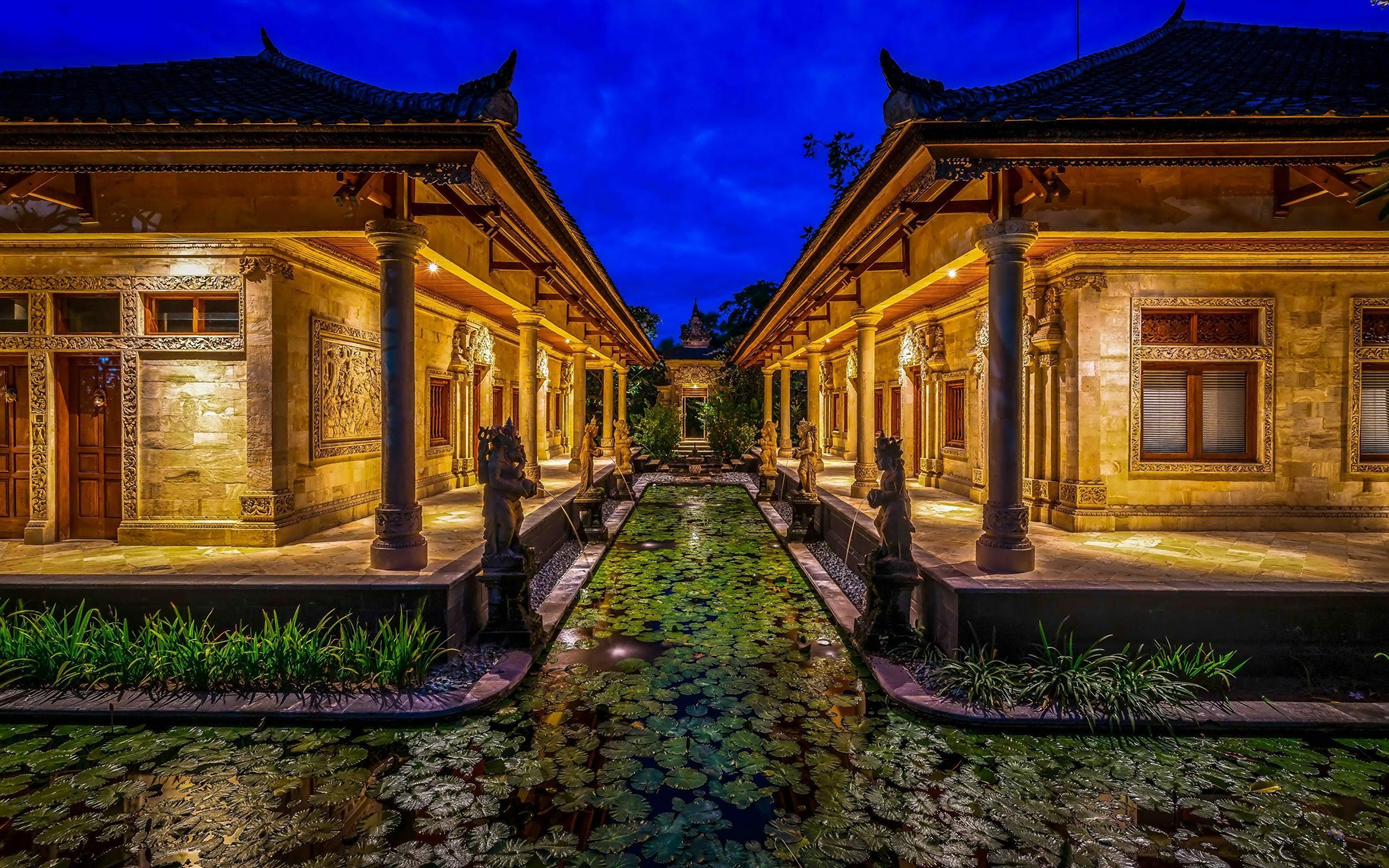 2560x1600 Wallpaper Indonesia Bali HDRI Pond night time Houses, Desktop