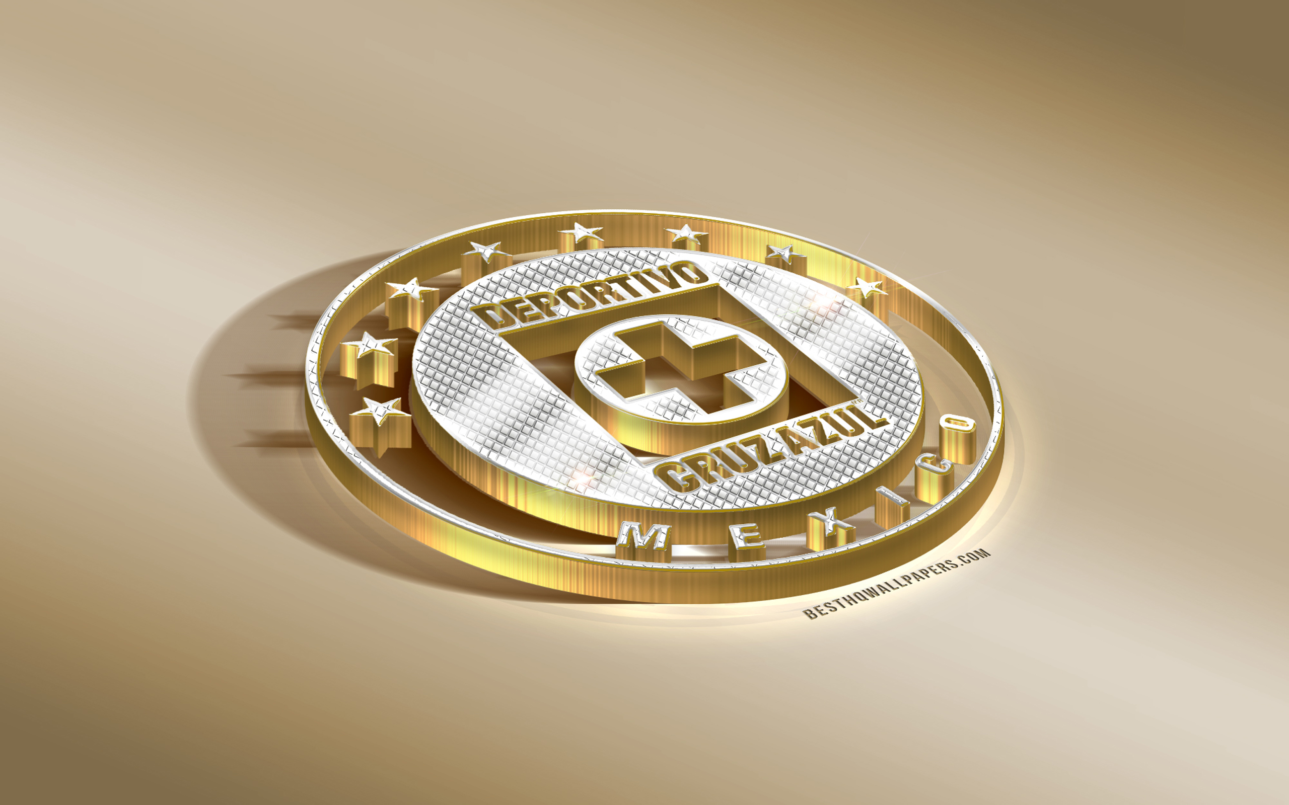 2560x1600 Download wallpaper Cruz Azul FC, Mexican football club, golden silver logo, Mexico City, Mexico, Liga MX, 3D golden emblem, creative 3D art, football for desktop with resolution. High Quality HD picture, Desktop