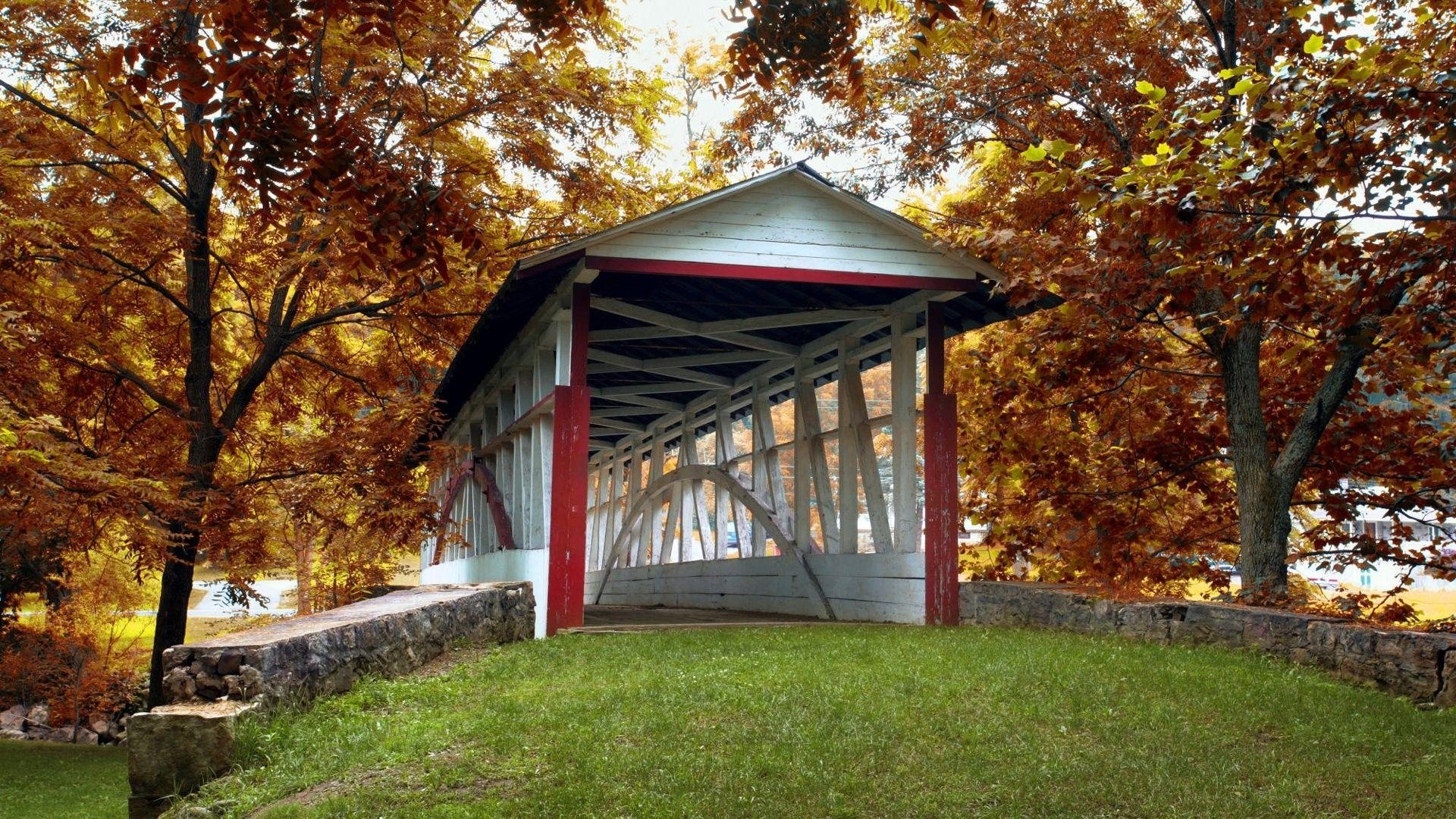 1920x1080 Bridges: Knisely Covered Bridge Bedford County Pennsylvania Trees, Desktop