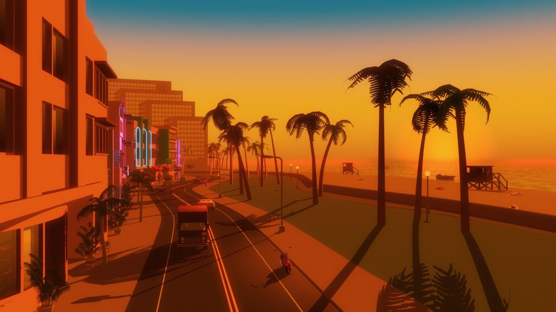 1920x1080 Video games palm trees gta vice city beach wallpaper. City wallpaper, Beach wallpaper, 80s aesthetic wallpaper, Desktop