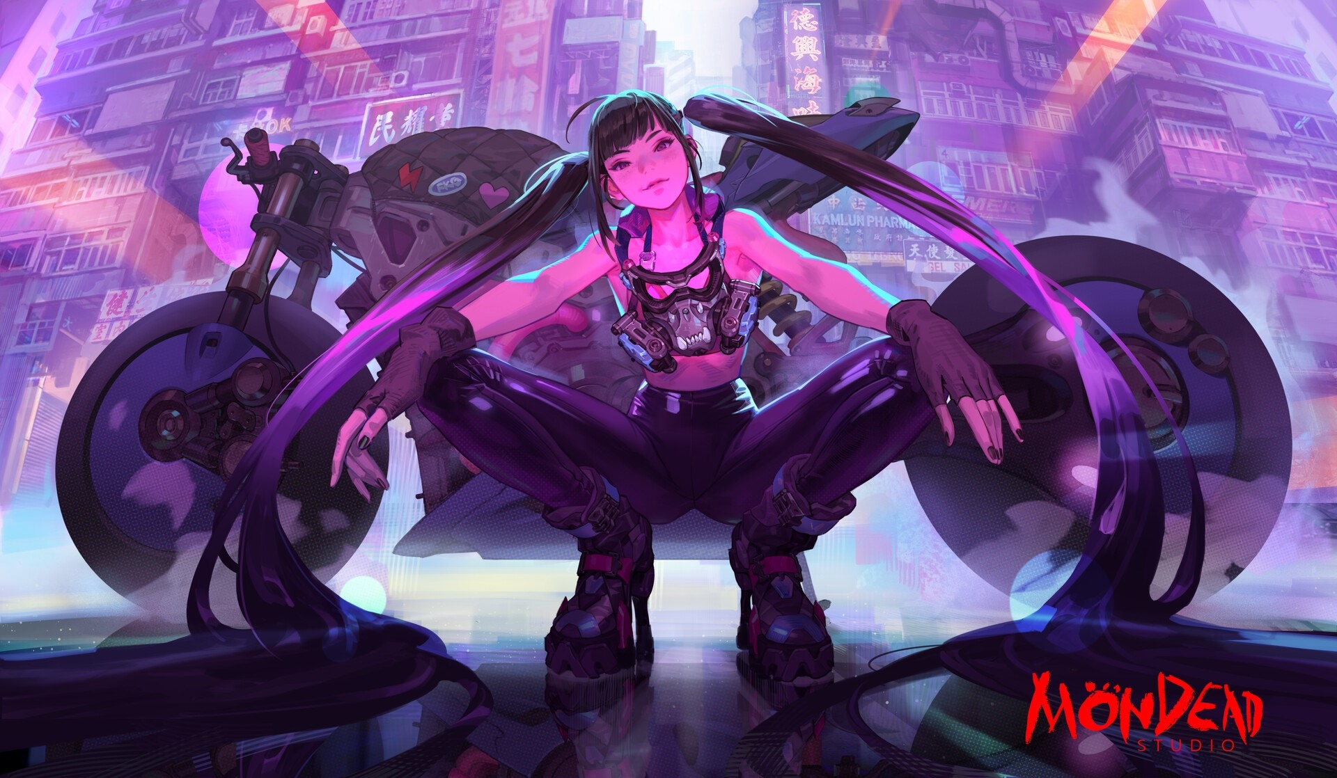 1920x1120 Wallpaper / anime girls, original characters, futuristic, cyberpunk, anime, frontal view free download, Desktop