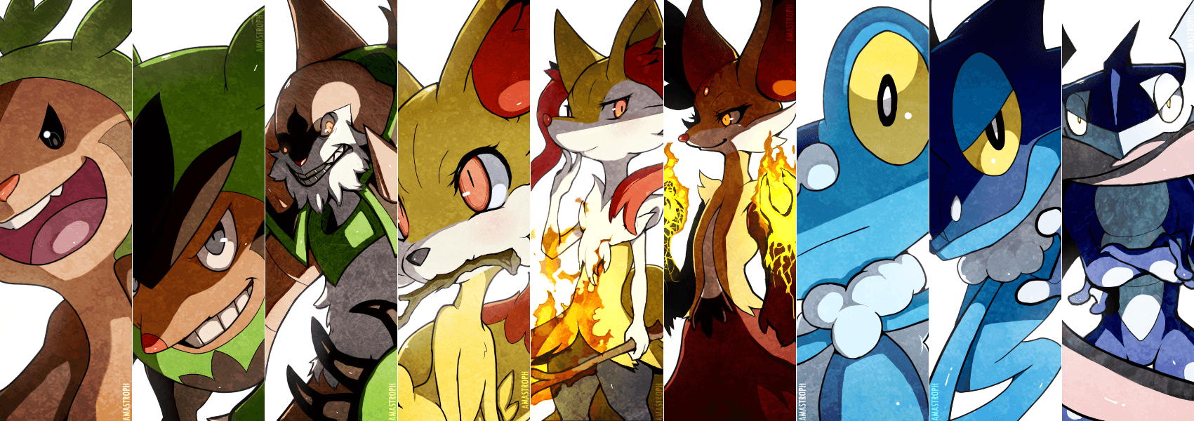 1710x600 braixen, chesnaught, chespin, delphox, fennekin, and others pokemon, Dual Screen