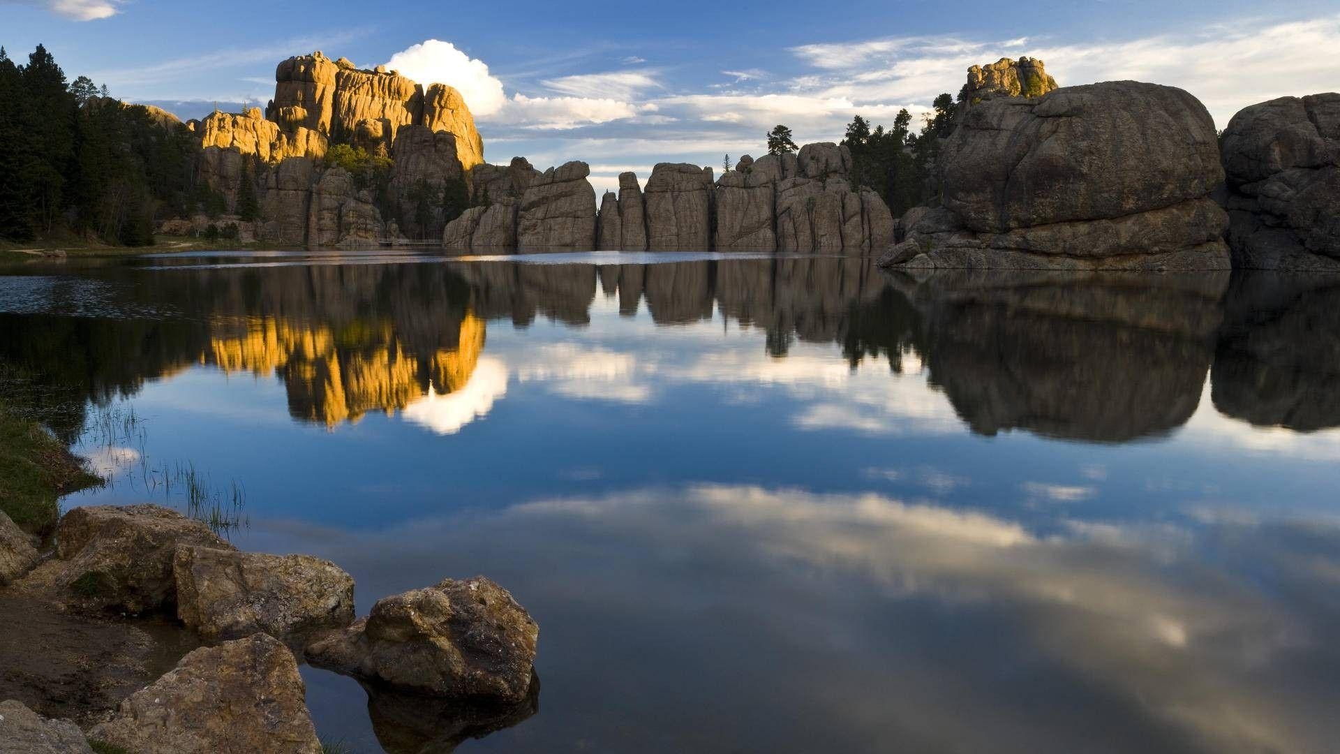 1920x1080 Lakes: Lake Sylvan South Dakota Cliffs Reflection Rocks Mountain, Desktop