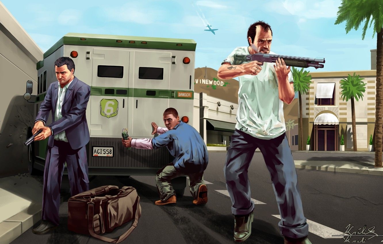 1340x850 Wallpaper art, Michael, Franklin, gta Trevor image for desktop, Desktop