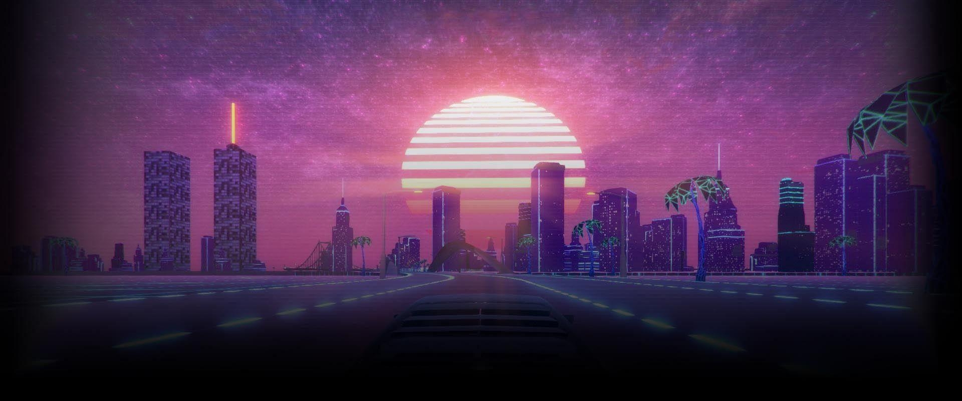 1920x800 vaporwave wallpaper image (1) Wallpaper Buzz, Dual Screen