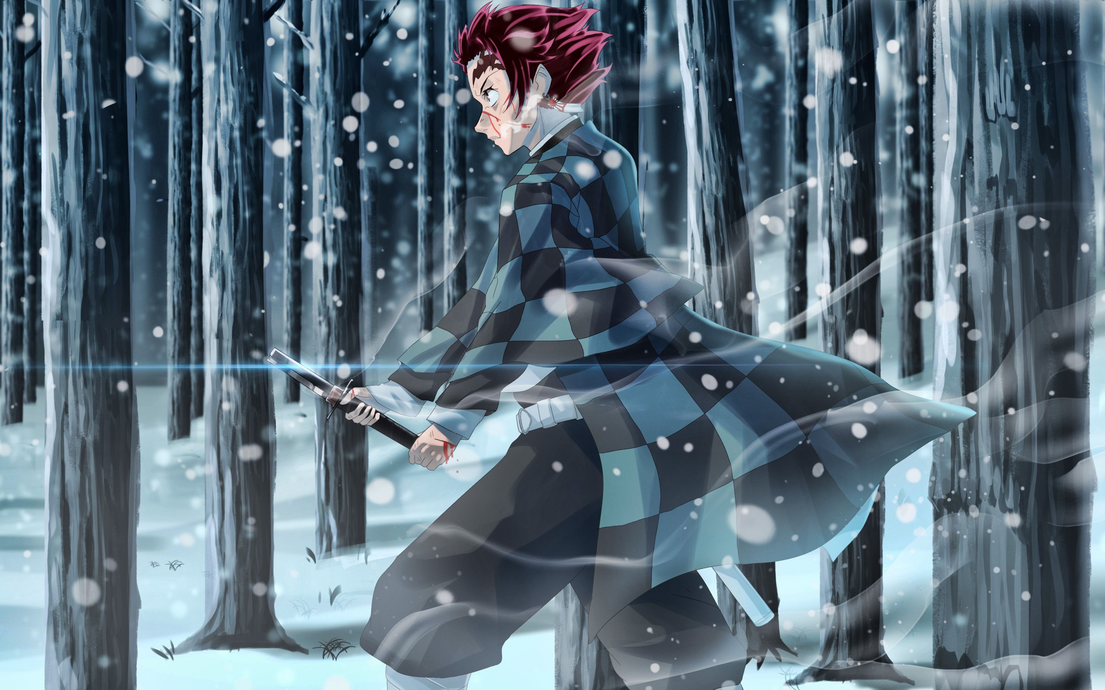 3840x2400 Download wallpaper 4k, Tanjirou Kamado, winter, samurai, Kimetsu no Yaiba, Tanjirou, forest, manga, Kamado Tanjiro for desktop with resolution. High Quality HD picture wallpaper, Desktop