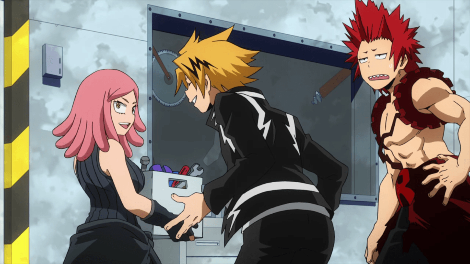 1920x1080 Eijiro Kirishima and Denki Kaminari talking to Mei Hatsume, Desktop