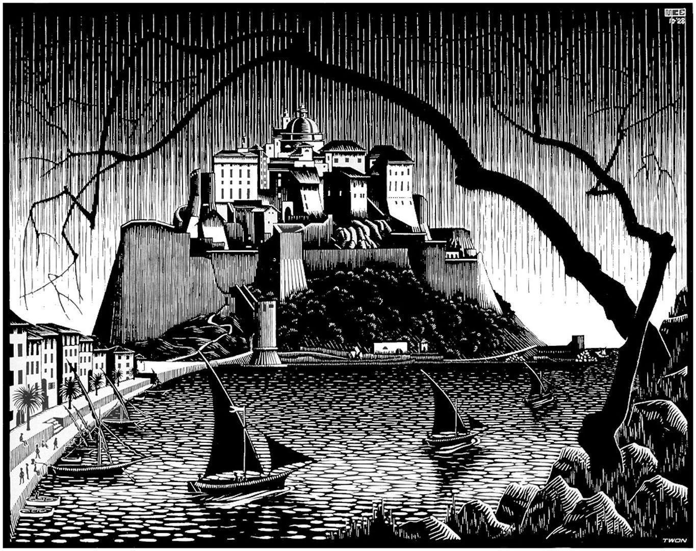 1370x1080 Citadel Of Calvi Corsica Illusion M C Escher Art, Desktop