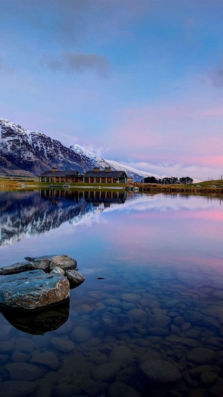 750x1340 Queenstown, New Zealand, Lake Wakatipu, mountains, rocks, water, Phone