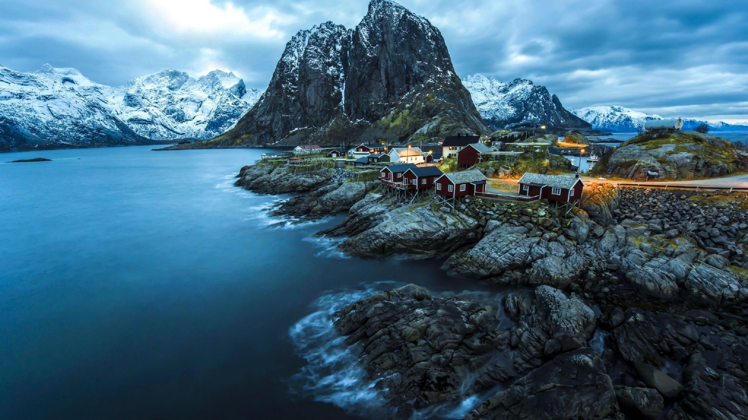 2560x1440 Norway, Nature, Reine, Sea, Cove, Houses, Motivational, Desktop