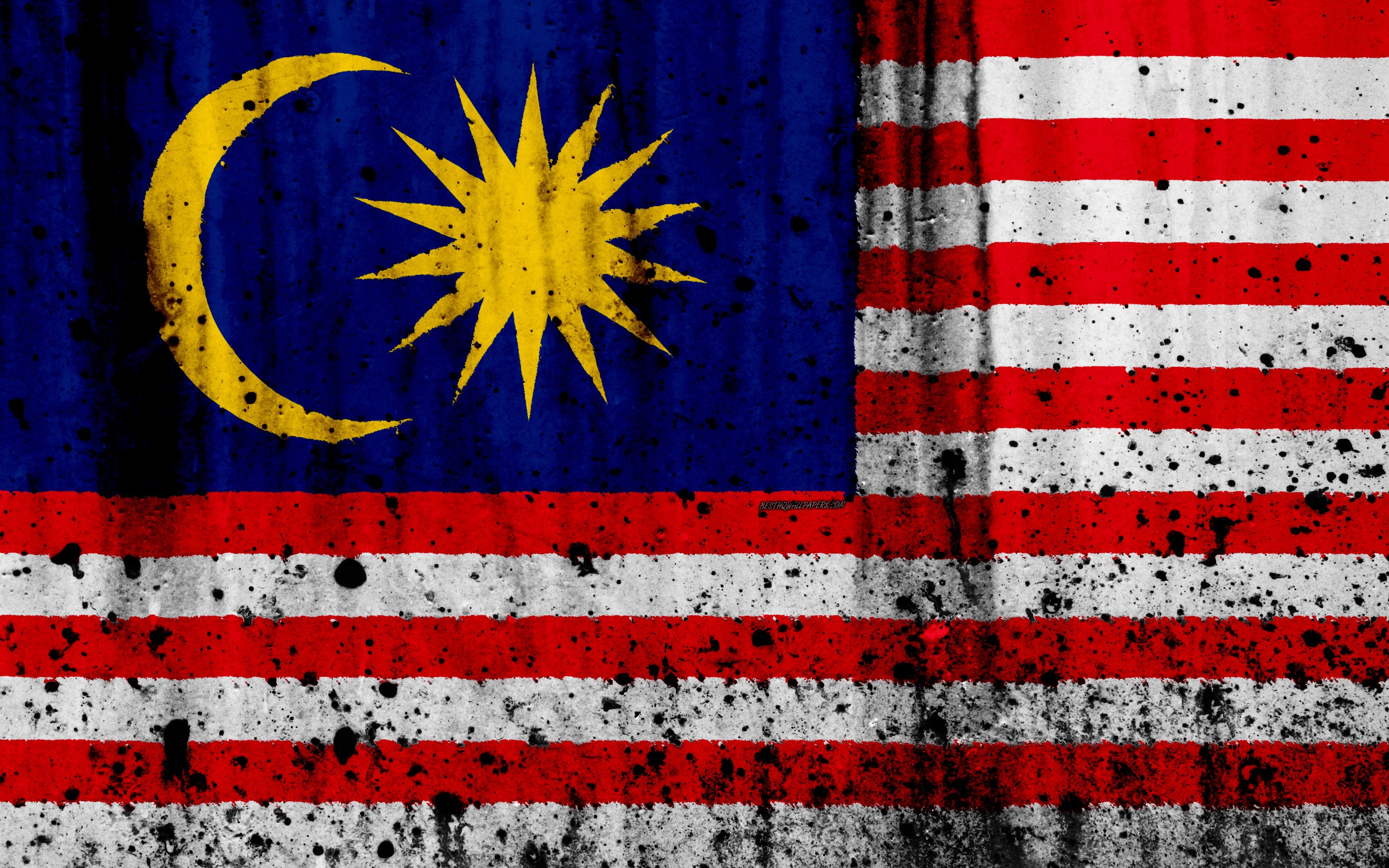 3840x2400 Download wallpaper Malaysian flag, 4k, grunge, flag of Malaysia, Desktop