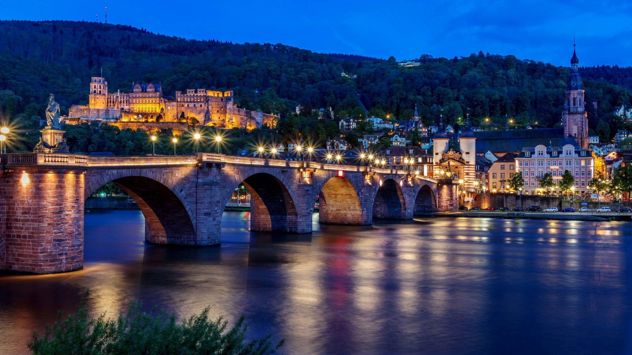 2560x1440 Image Germany Heidelberg Bridges Rivers Evening Street, Desktop