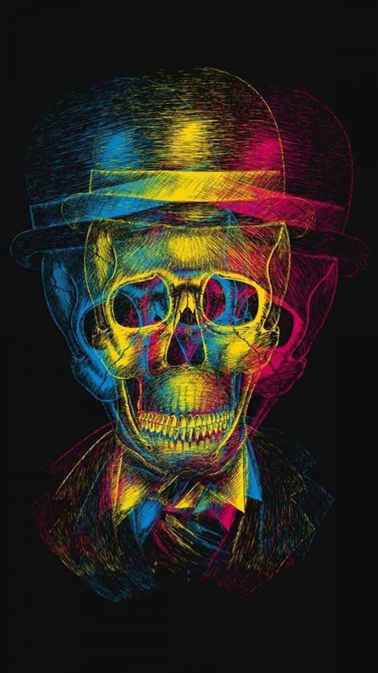 750x1340 Colorful Overlapping Skull Art iPhone 8 Wallpaper Free Download, Phone