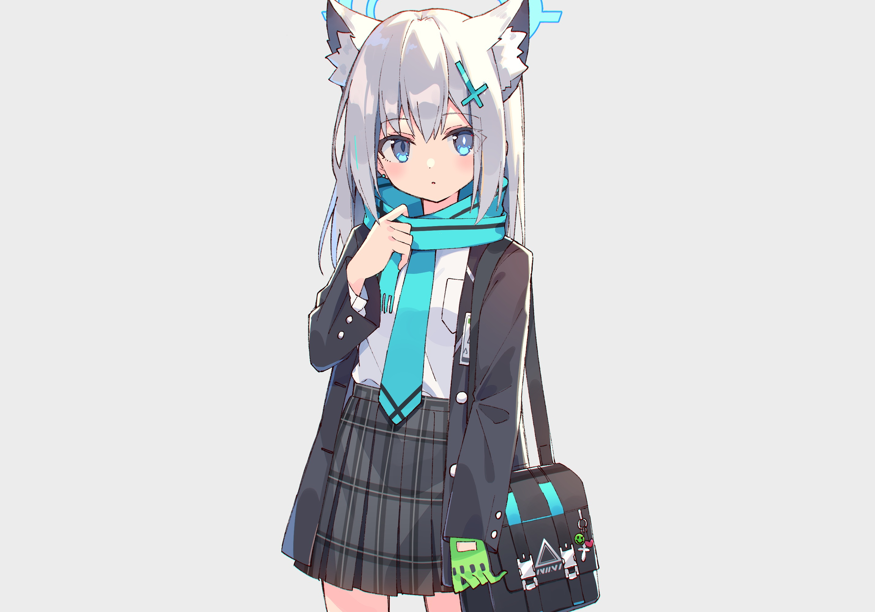 2860x2000 Download  Sunaookami Shiroko, Blue Archive, Animal Ears, White Hair, Anime Fox Girl, Aqua Scarf Wallpaper, Desktop