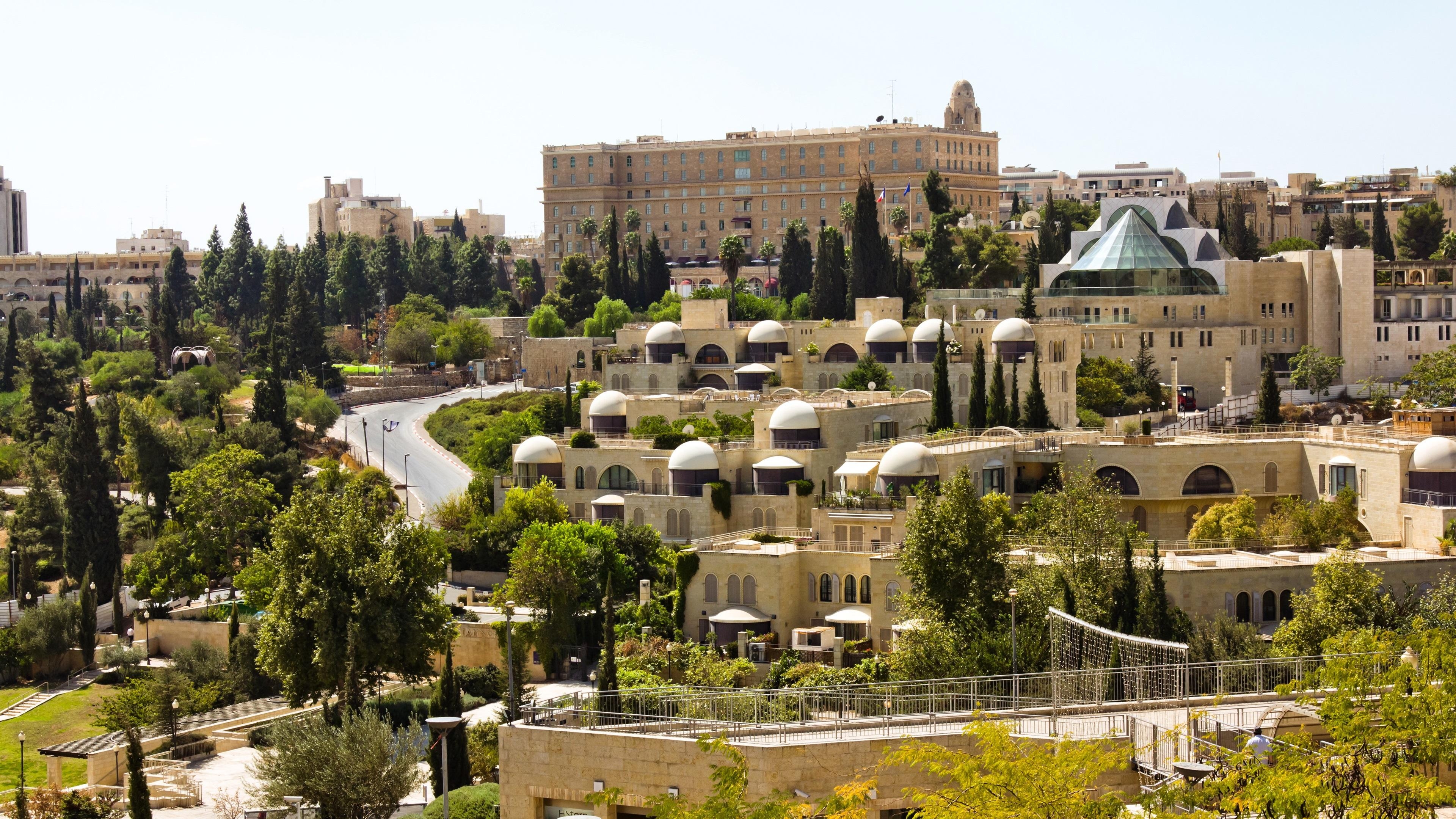 3840x2160 Wallpaper Israel, Jerusalem, buildings, trees, road, city, Desktop