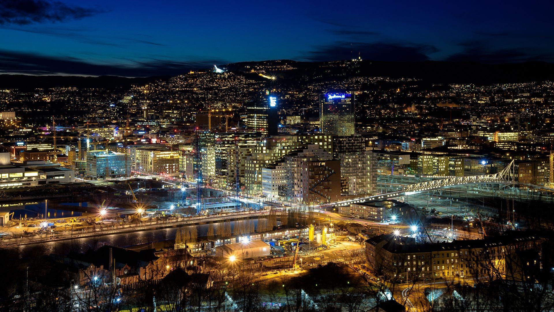 1920x1080 Wallpaper Norway Megalopolis Oslo night time Cities, Desktop