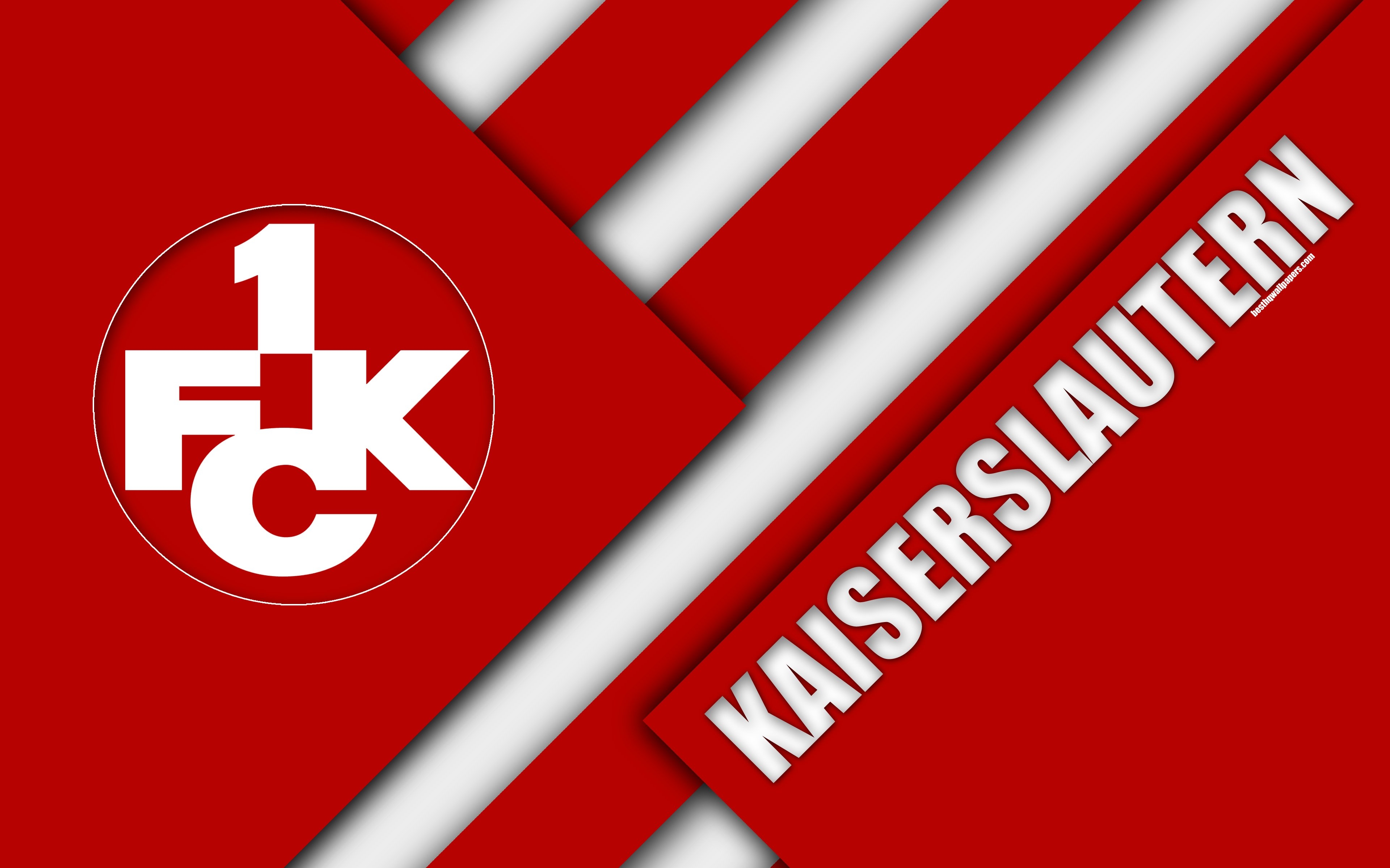 3840x2400 Download wallpaper Kaiserslautern FC, logo, 4k, German football club, material design, red white abstraction, Kaiserslautern, Germany, Bundesliga football for desktop with resolution. High Quality HD picture wallpaper, Desktop