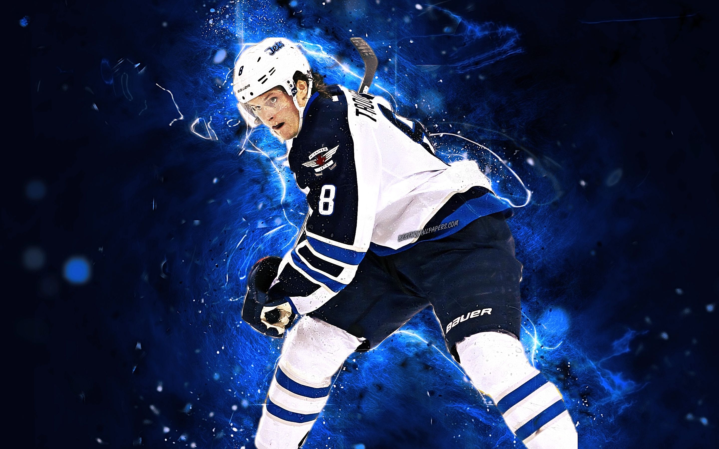 2880x1800 Download wallpaper Jacob Trouba, hockey players, Winnipeg Jets, NHL, hockey stars, Trouba, hockey, neon lights for desktop with resolution. High Quality HD picture wallpaper, Desktop