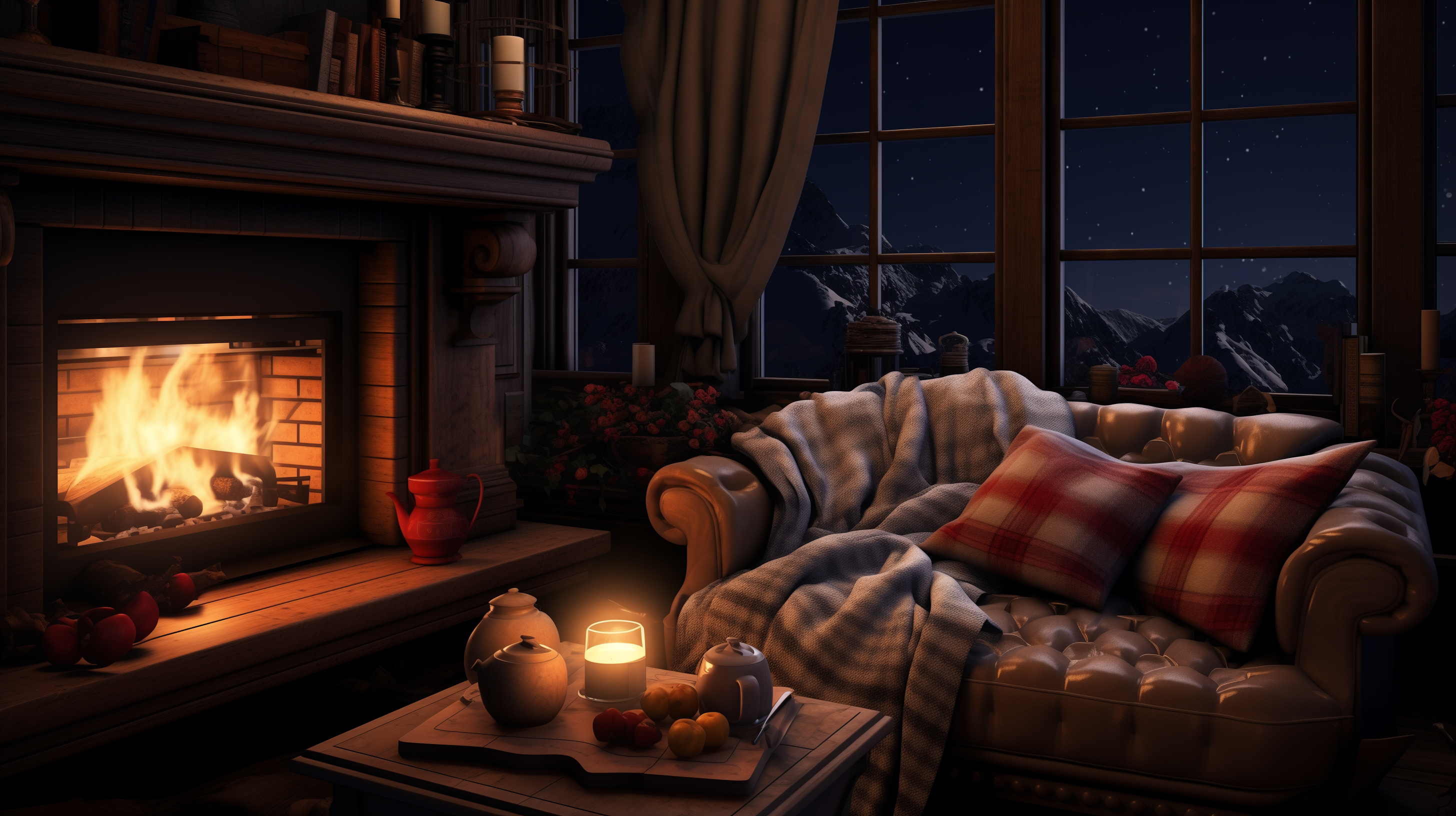 2920x1640 Cozy Mountain Cabin Fireplace HD, Desktop