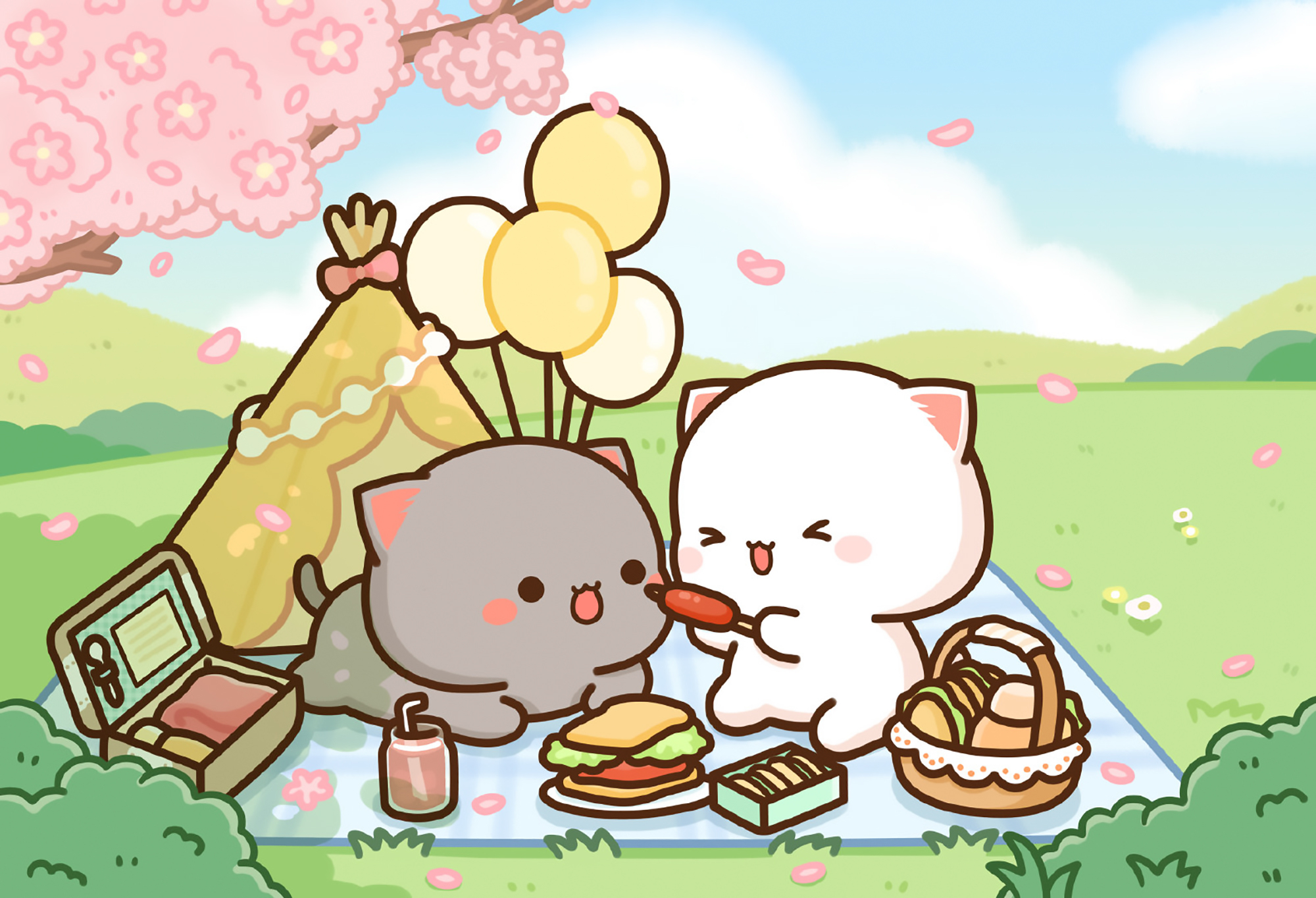 2000x1370 Peach & Goma Cute Spring Picnic, Desktop