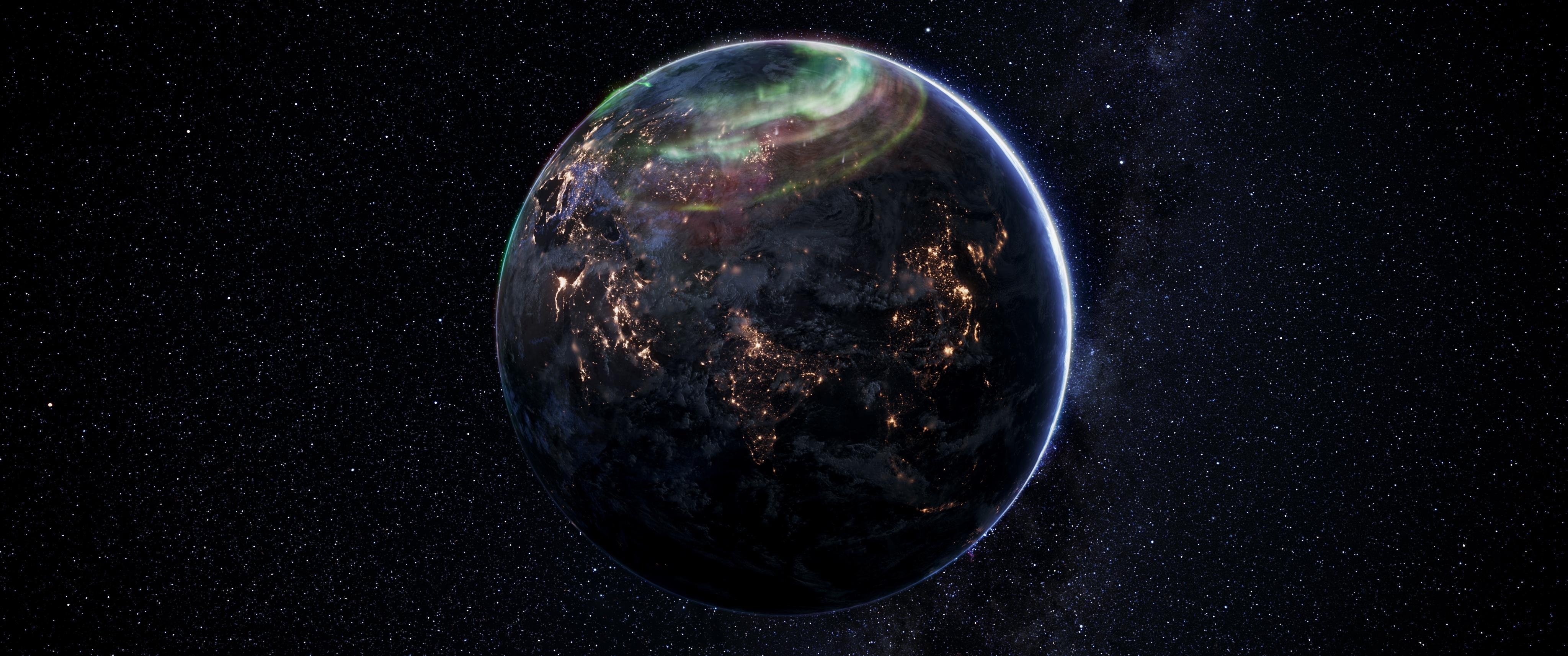 4100x1720 Wallpaper Planets Space 3D Graphics, Dual Screen