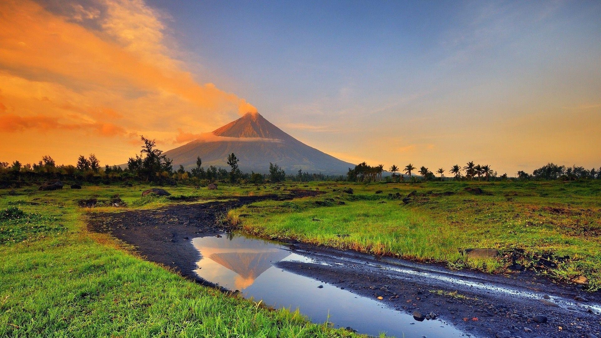 1920x1080 landscape, Volcano, Stream, Smoke, Philippines Wallpaper HD, Desktop