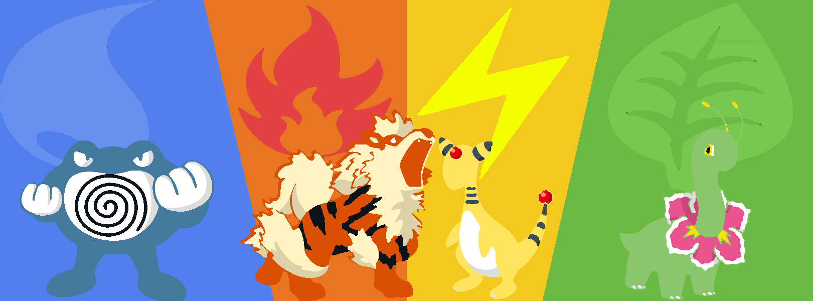 1630x600 Poliwrath, Archanine, Ampharos, Meganium, Dual Screen