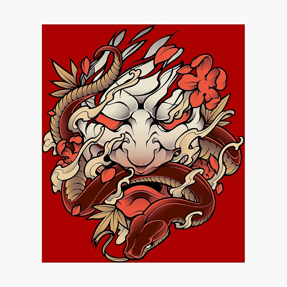 1000x1000 Oni Irezumi ( Red Version ) Tattoo Style Poster, Phone