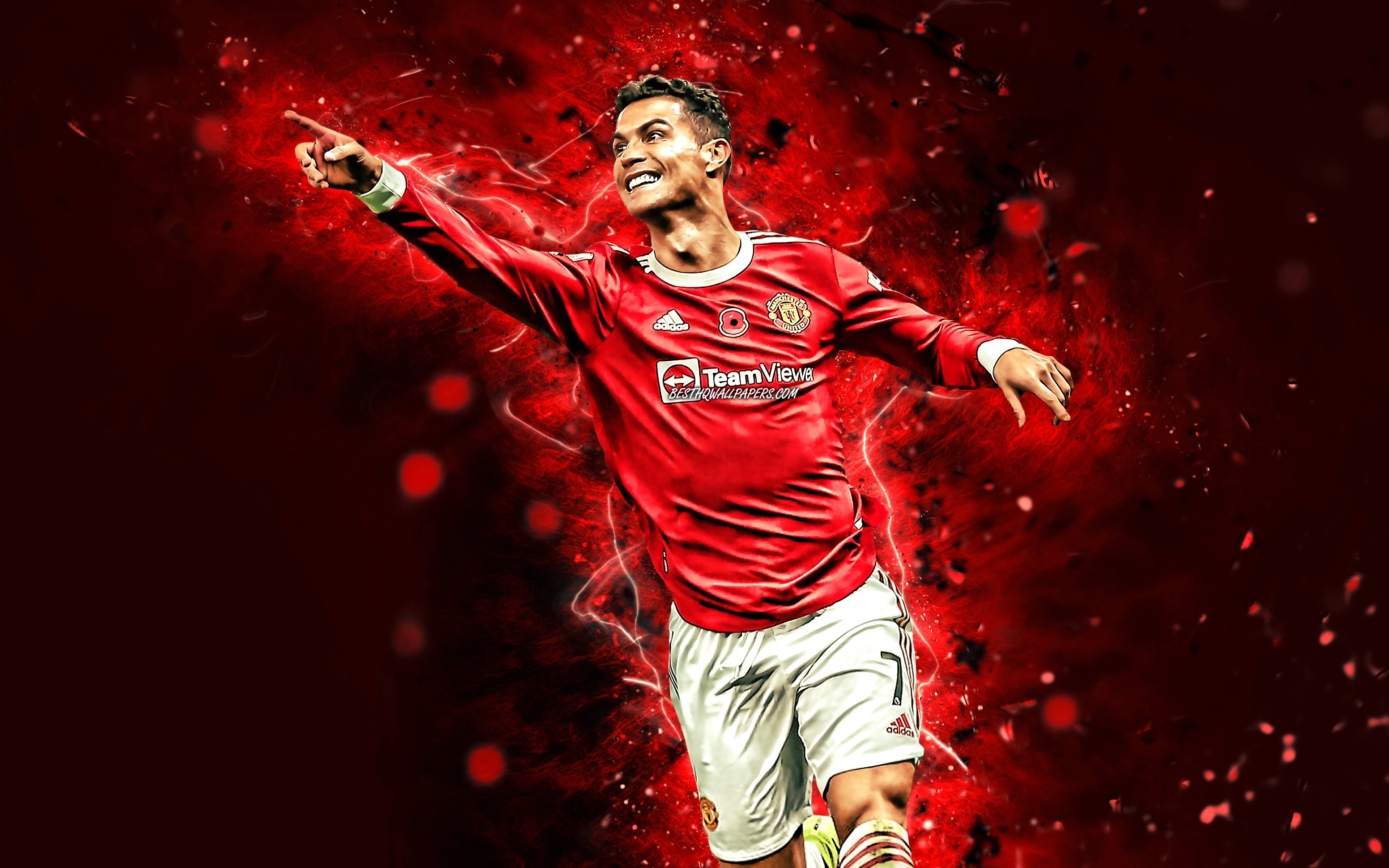 3840x2400 Download wallpaper 4k, Cristiano Ronaldo Manchester United, red neon lights, football stars, Premier League, Manchester United FC, CR Cristiano Ronaldo 4K, Cristiano Ronaldo, CR7 Man United for desktop with resolution, Desktop