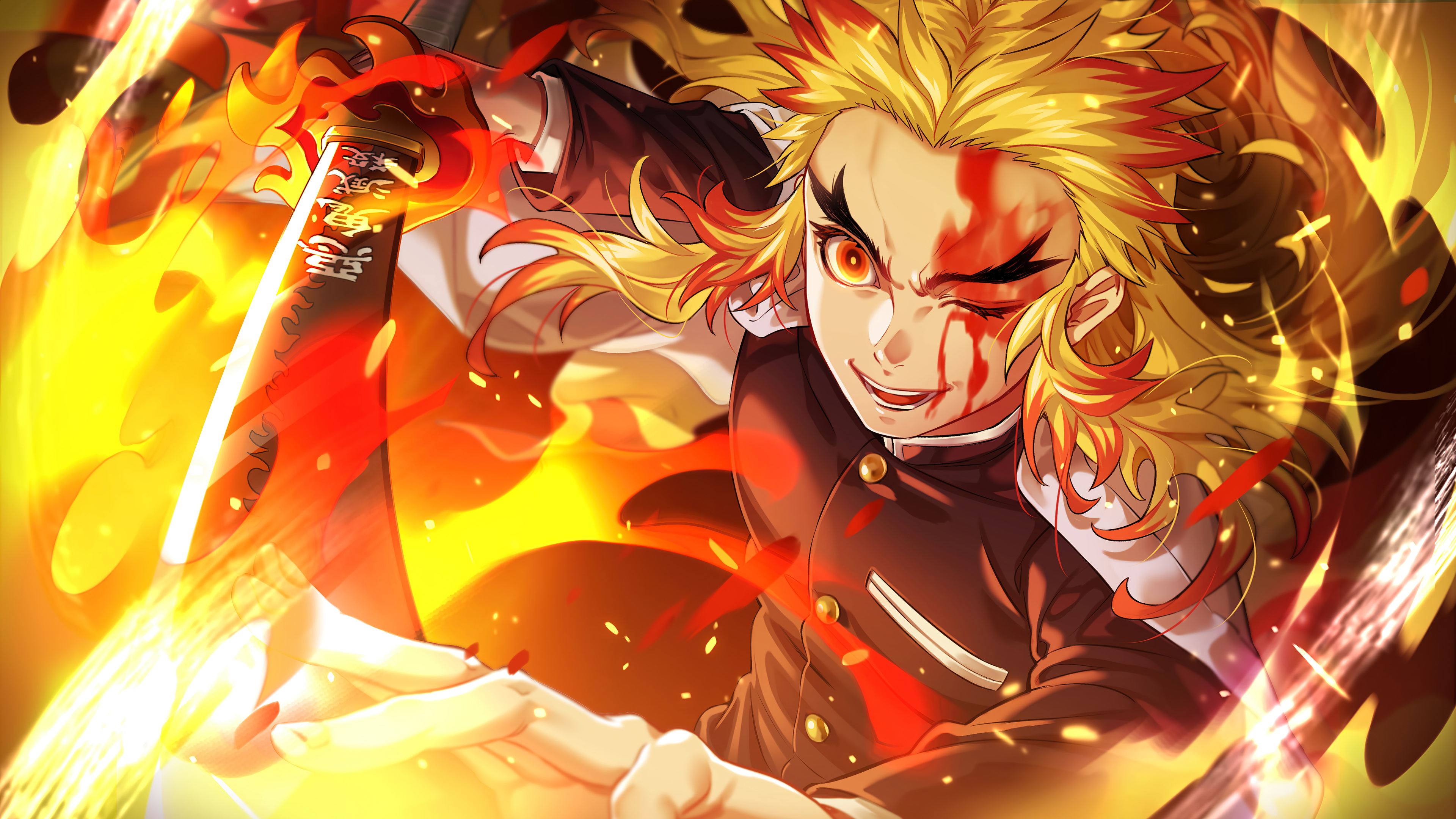 3840x2160 Kyojuro Rengoku Flame Hashira Demon, Desktop