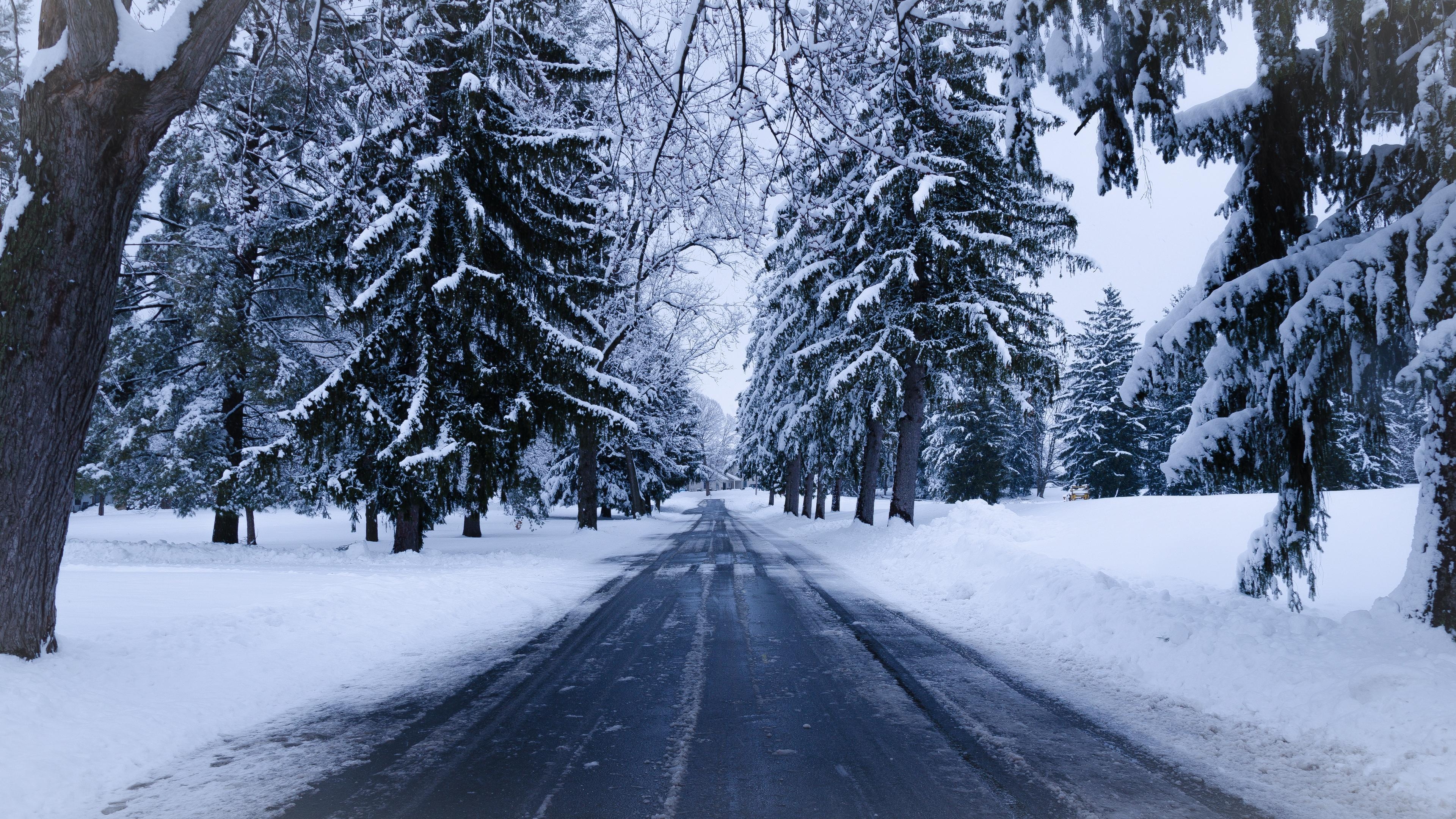 3840x2160 Download wallpaper  winter, road, snow, trees, winter landscape 4k uhd 16:9 HD background, Desktop