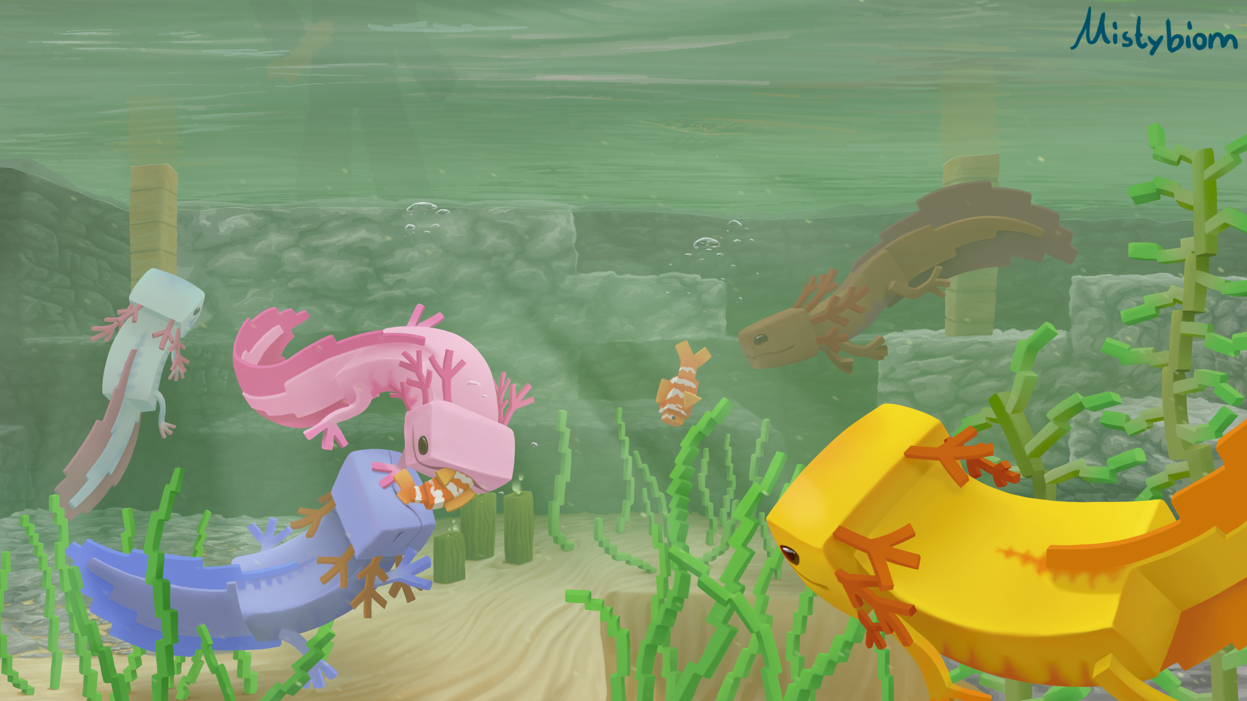 2560x1440 Axolotl Feeding Time!: Minecraft, Desktop