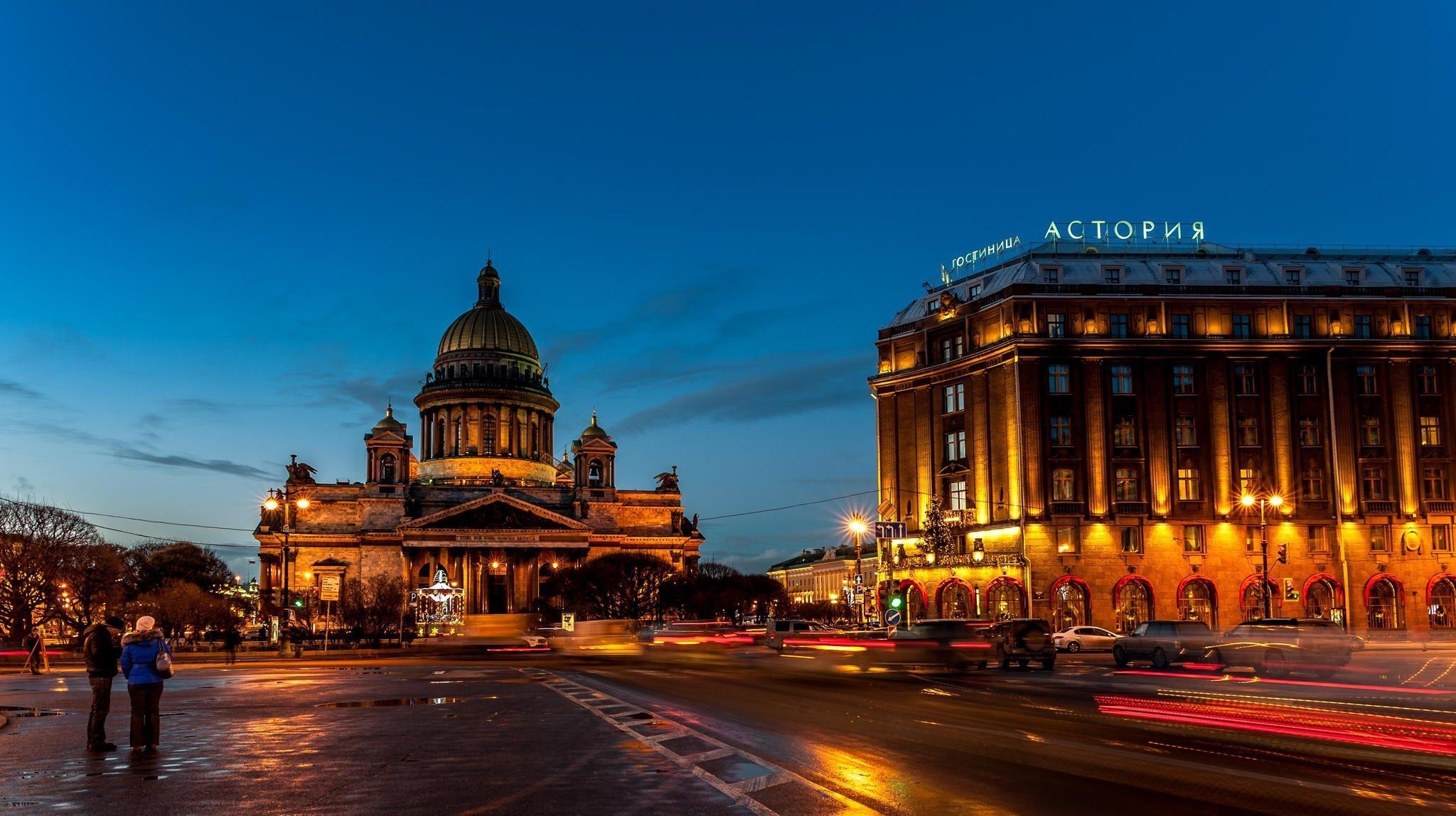 2050x1150 st. petersburg peter russia spb street night lights hotel astoria HD, Desktop