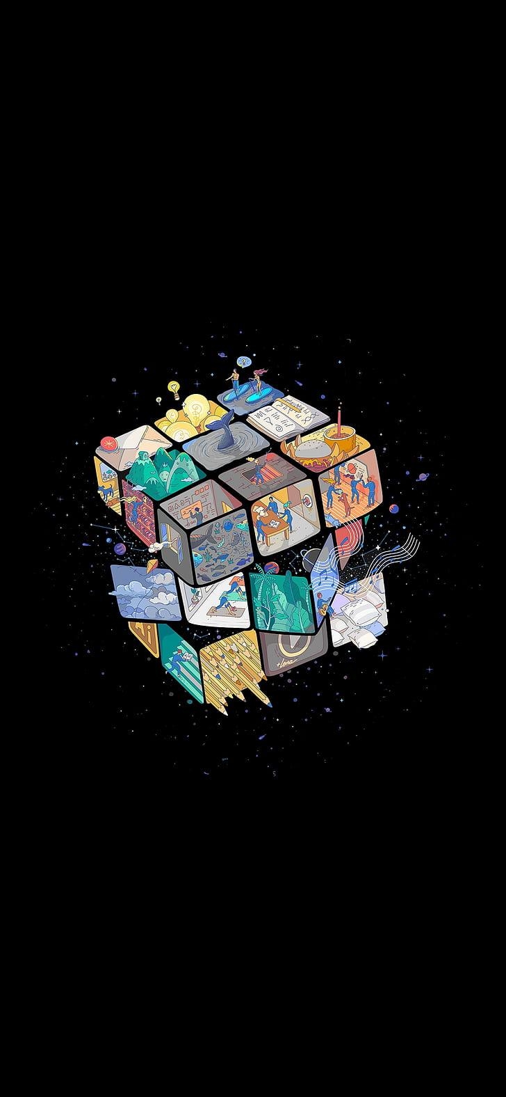 730x1580 HD wallpaper: amoled, dark, Rubik's Cube, Phone