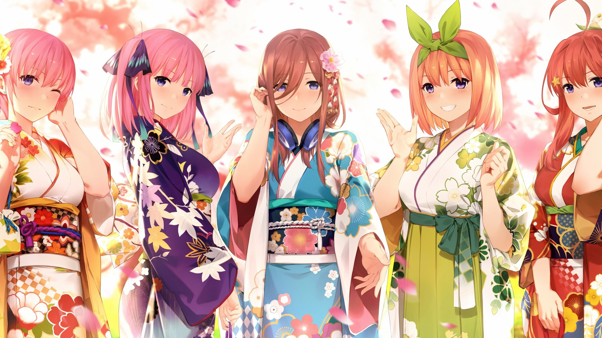 1920x1080 Download  Nakano Ichika, Nakano Nino, Nakano Miku, Nakano Yotsuba, Go Toubun No Hanayome, Kimono Wallpaper For Widescreen, Desktop