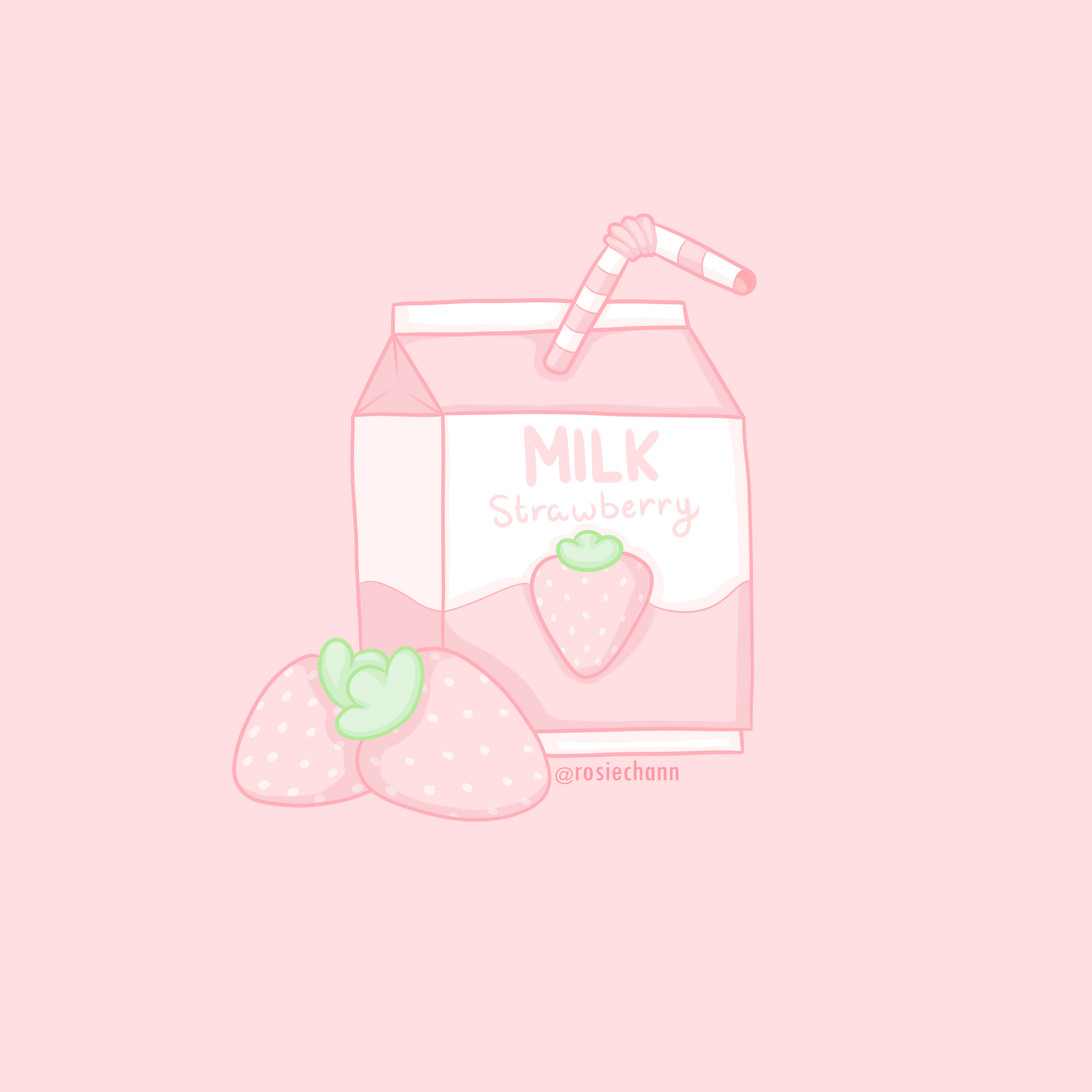 2000x2000 Strawberry Milk. RosieCahan Art. rosiechann. Cute animal drawings kawaii, Pastel pink aesthetic, Cute pastel wallpaper, Phone