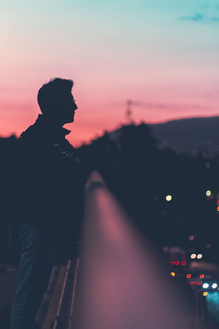 910x1370 HD wallpaper: people, man, guy, standing, alone, dark, sunset, bokeh, sky, Phone