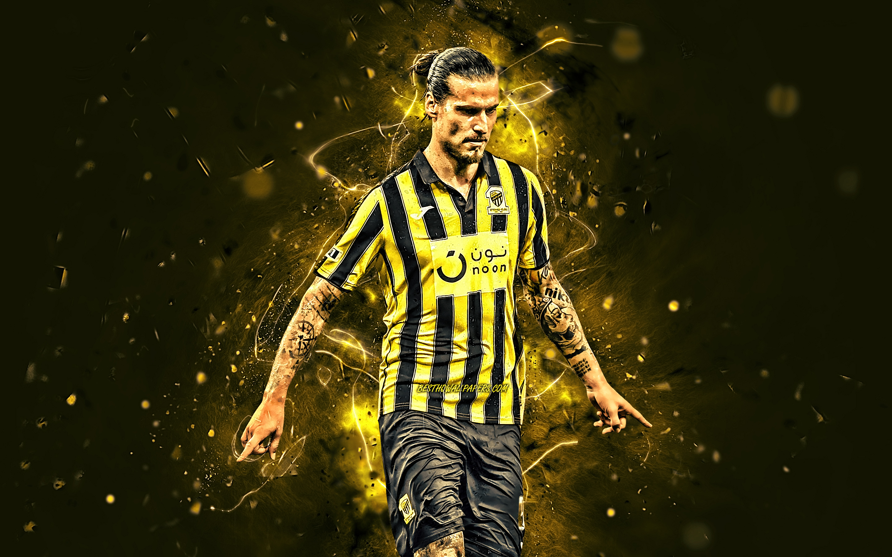 2880x1800 Download Wallpaper Aleksandar Prijovic, Serbian Footballers, Al Ittihad FC, Saudi Premier League, Soccer, Prijovic, Al Ittihad Jeddah, Football, Neon Lights For Desktop With Resolution. High Quality HD Picture Wallpaper, Desktop