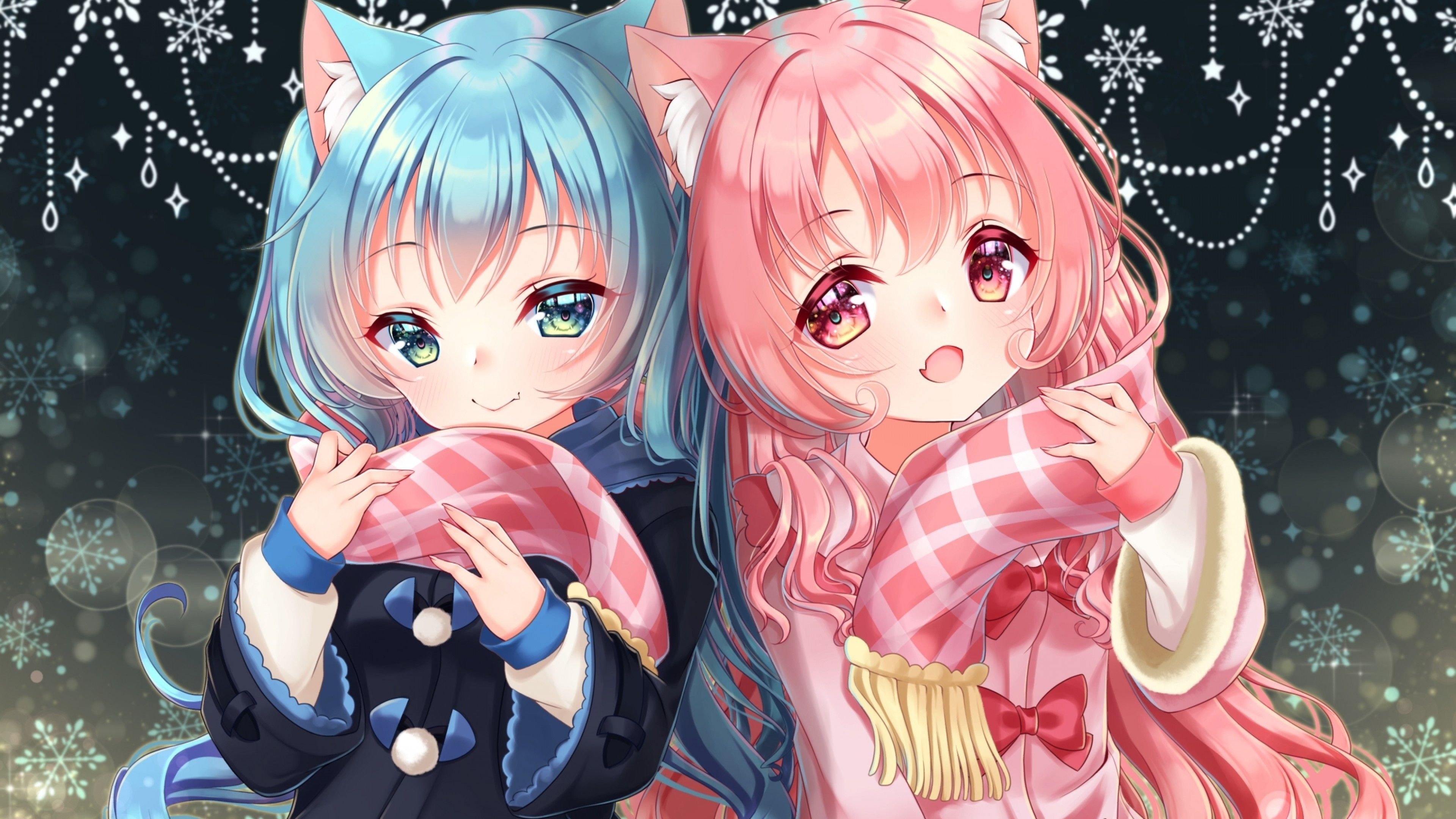 3840x2160 Download  Anime Girls, Loli, Pink And Blue Hair, Animal, Desktop