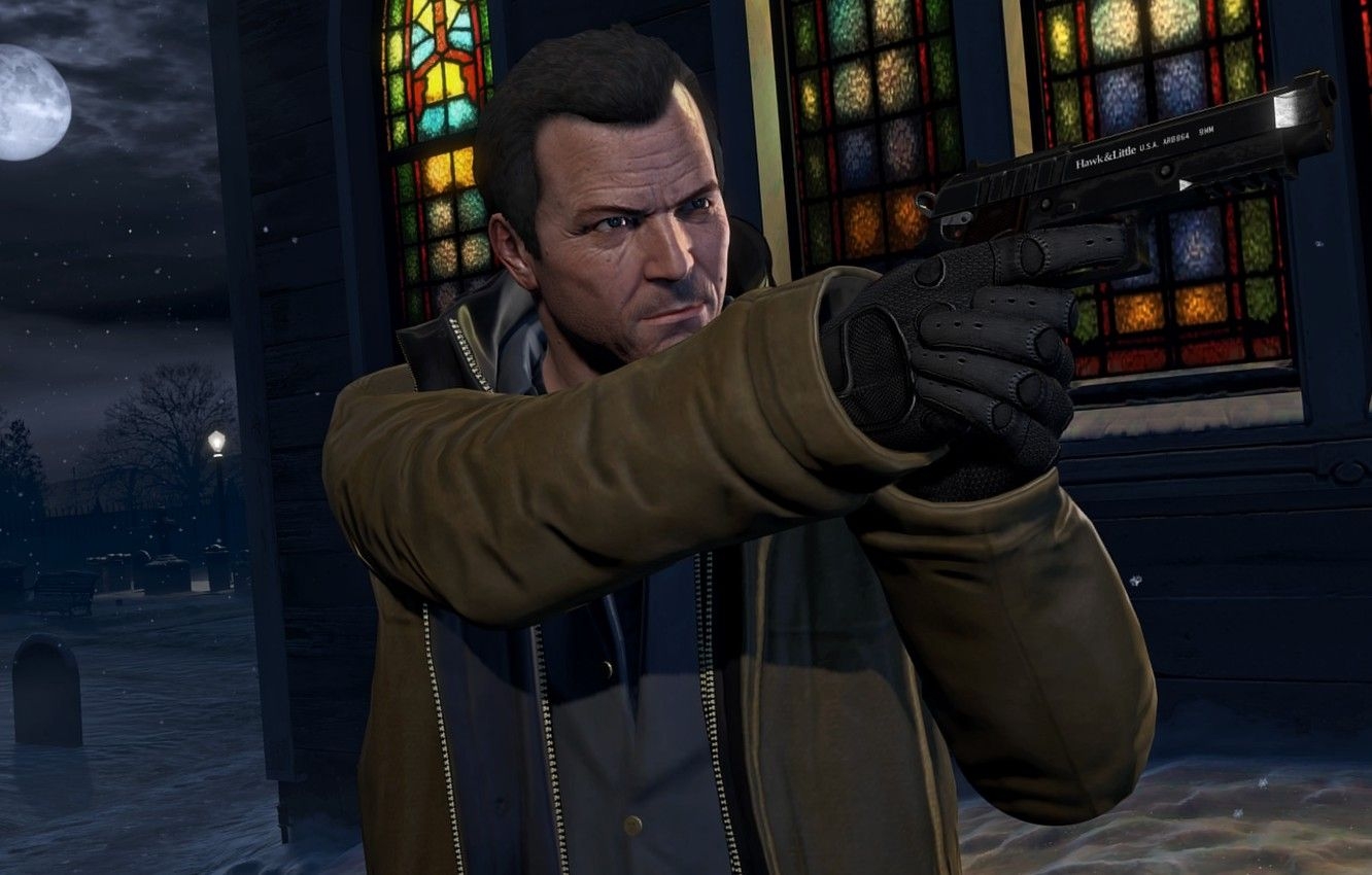 1340x850 Wallpaper gun, trunk, gun, action, Michael, Grand Theft Auto V, gta5 image for desktop, section игры, Desktop