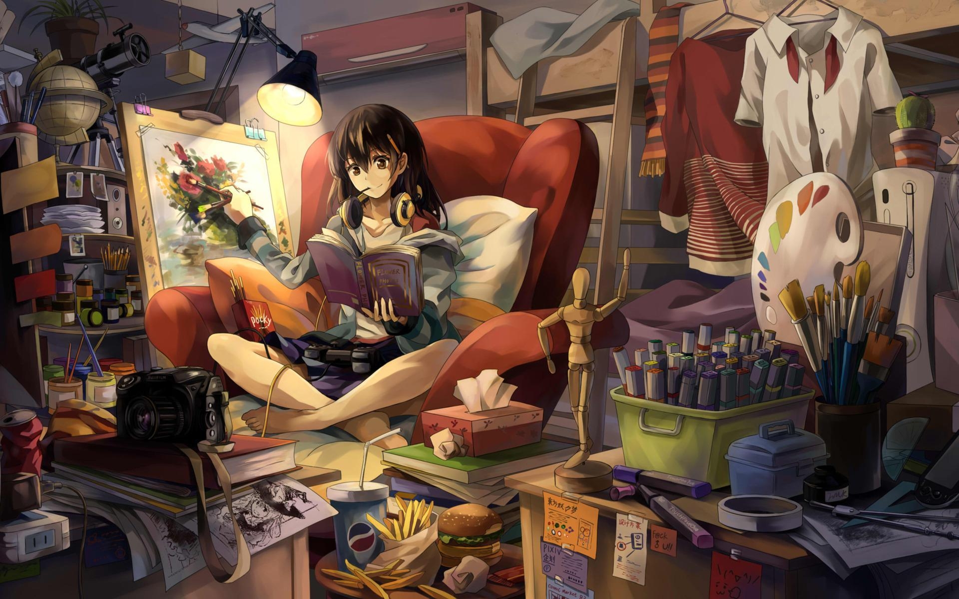 1920x1200 Girl reading while painting free desktop background, Desktop